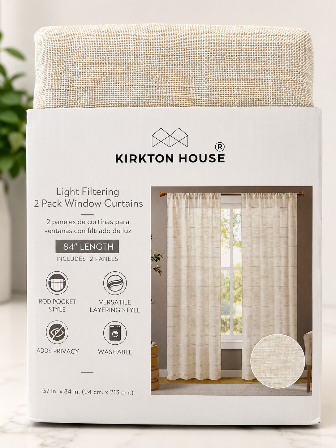 Kirkton House Light Filtering Window Curtains 2 Panel Set 37×84 Linen Look