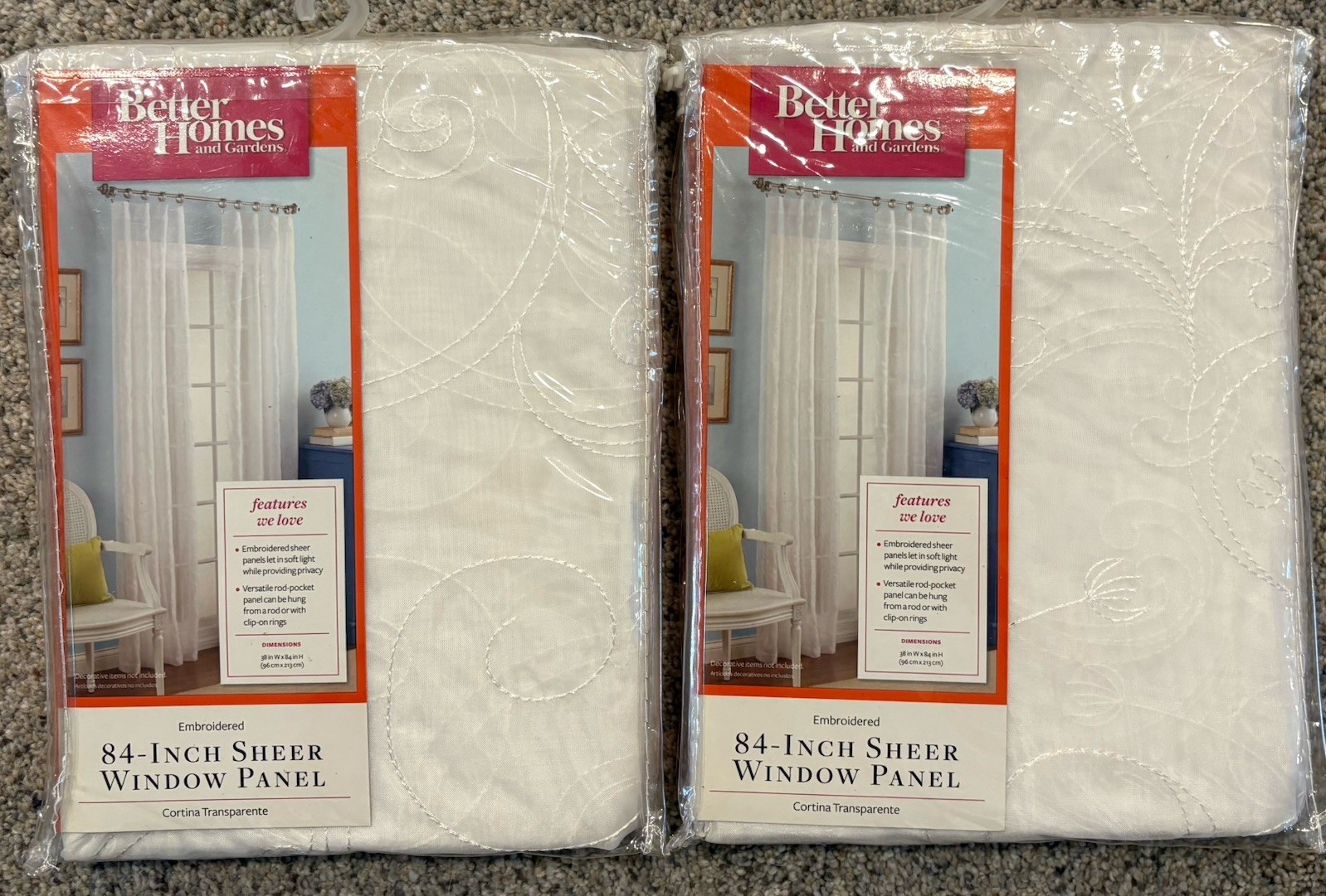 2 Better Homes & Gardens Ivory Embroidered Sheer Panels 84″x 38” Rod Pocket NEW
