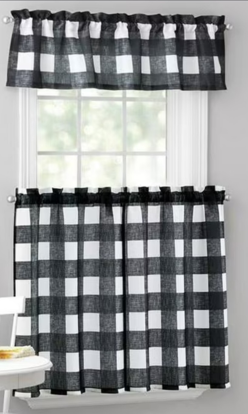 Home Maison Buffalo Plaid Check Café Curtain Tiers & Valance Set, Blue 36in
