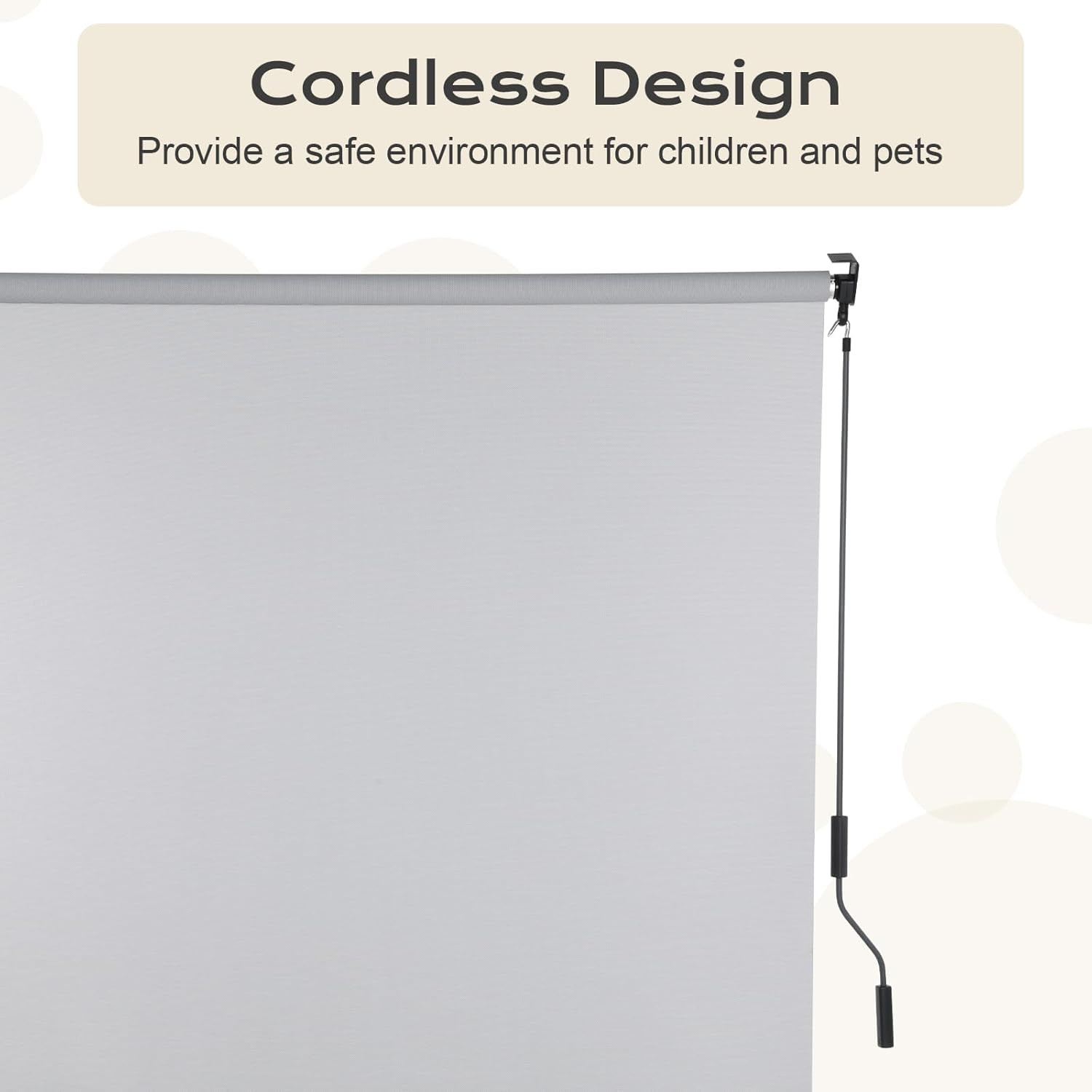 5% Openness Cordless Solar Fabric Roller Shade, 6’W X 8’H Sun Shade for Outdoor