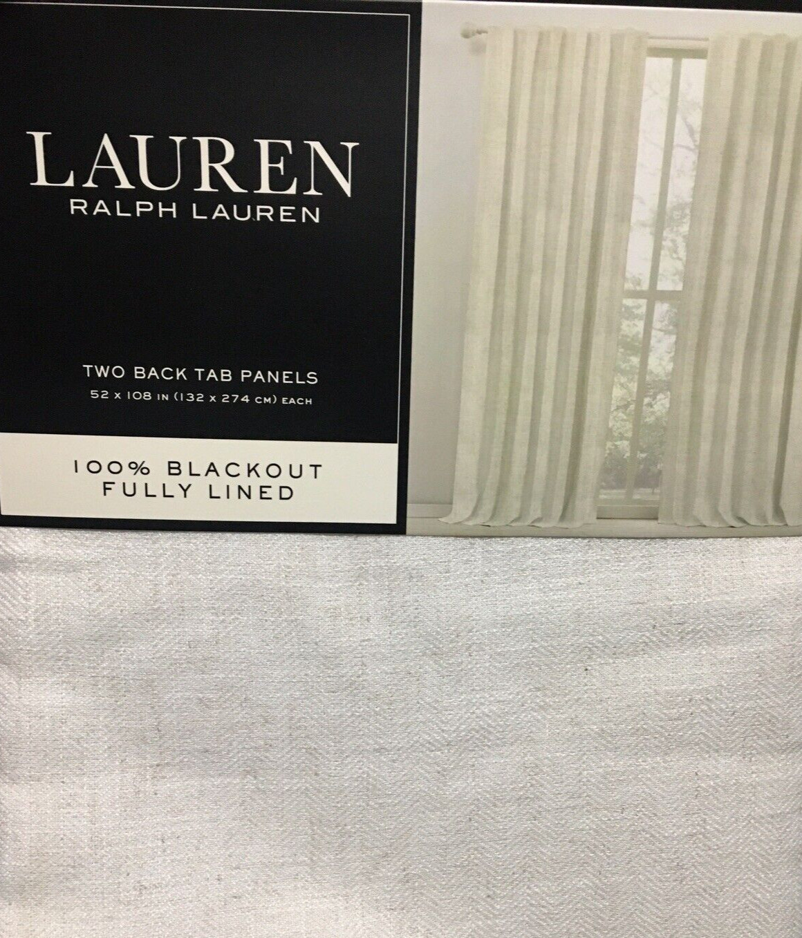 2pc Ralph Lauren Linen Herringbone Blackout Panel Window Curtains 52×108 Natural