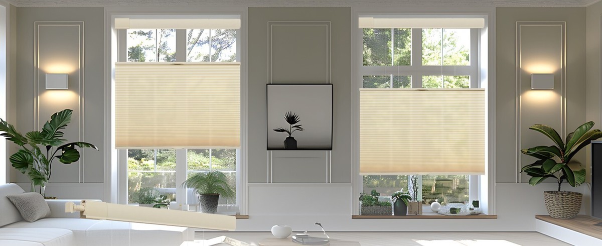 Top-Down Bottom-Up Cellular Shades 1″ Light Filter Cordless Beige Blind 59″x54″