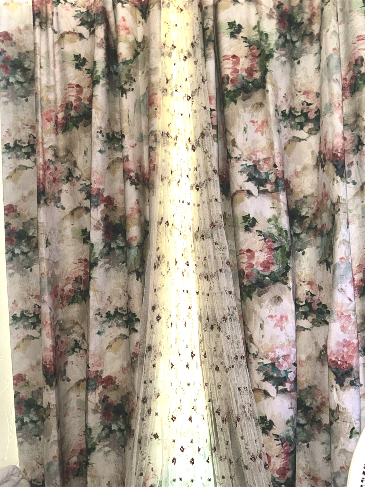 2 Drapes SHOWROOM SAMPLE Modern DEGAS Screenprint Floral in Tea Rose