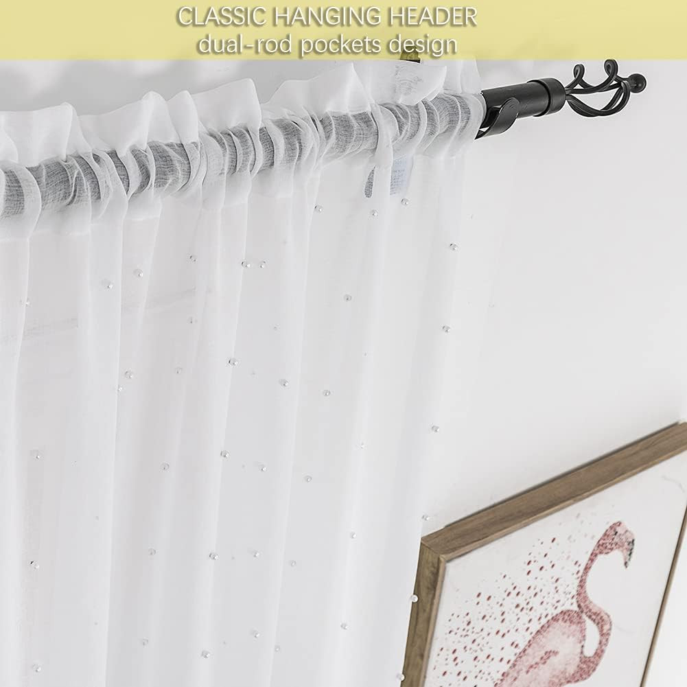 White Sheer Curtains-White Pearl Décor Gauze Curtain, Window Treatment Panels Be