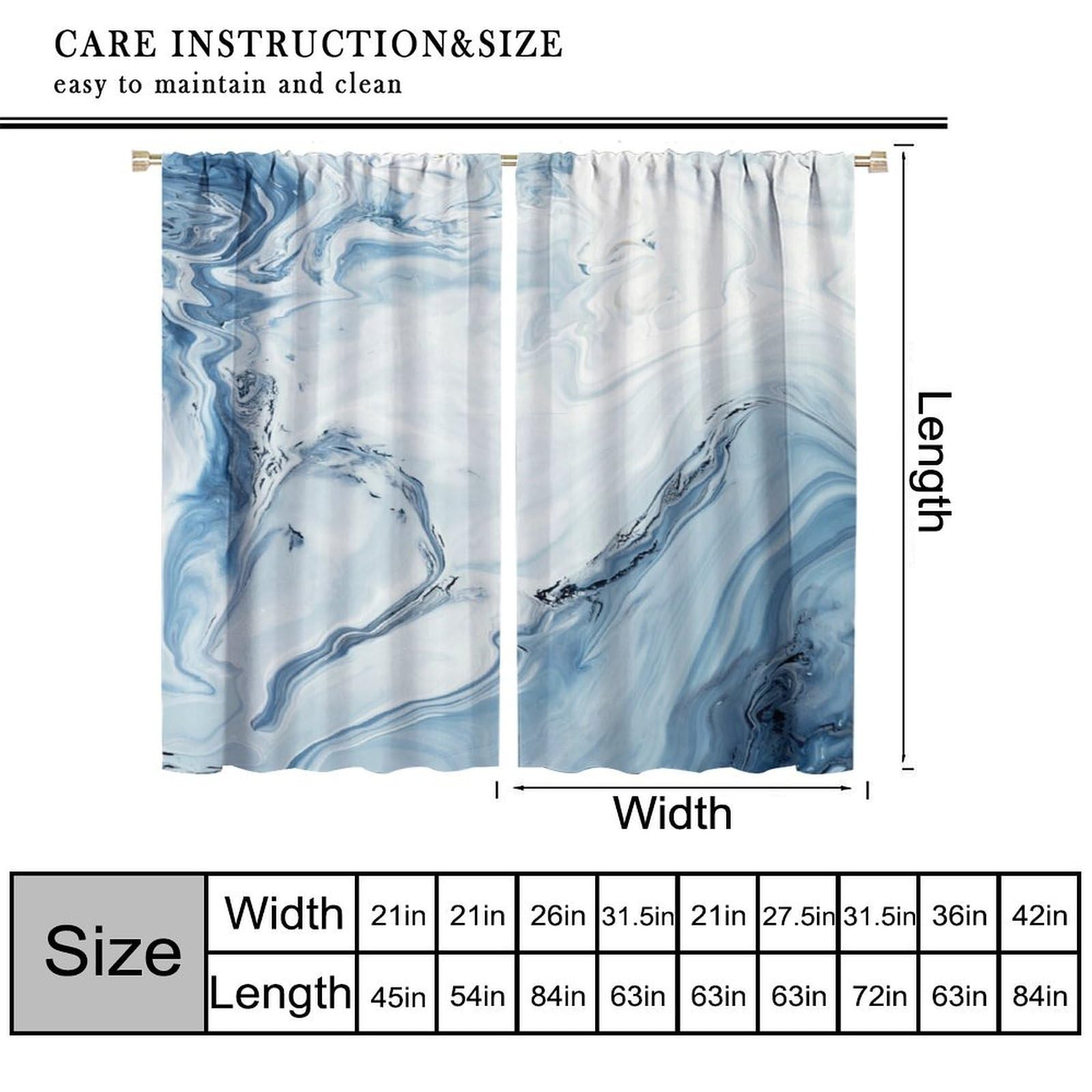 Gradient Blue Marble Curtains, Modern Ombre Abstract Elegant Marble Texture W…