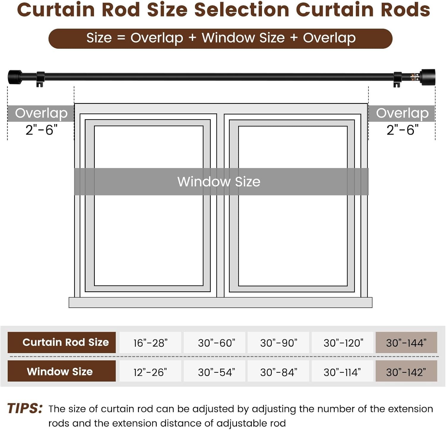 Heavy Duty Matte Black Curtain Rod, 30-144 Inch – Sturdy and Elegant Design