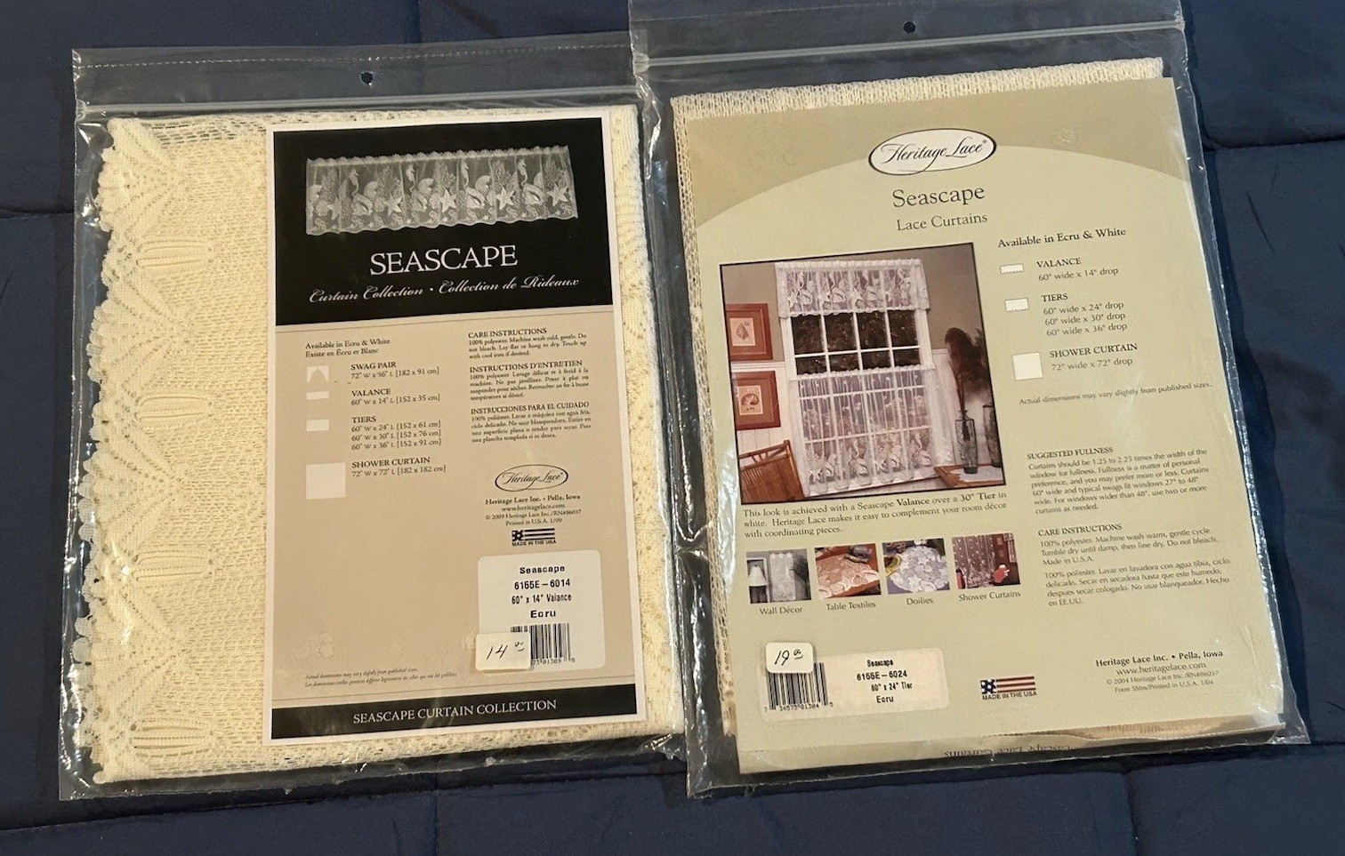 Heritage Lace Curtains Set: Seascape : 60×24 Tier, 60×14 Valance ..Ecru.. New