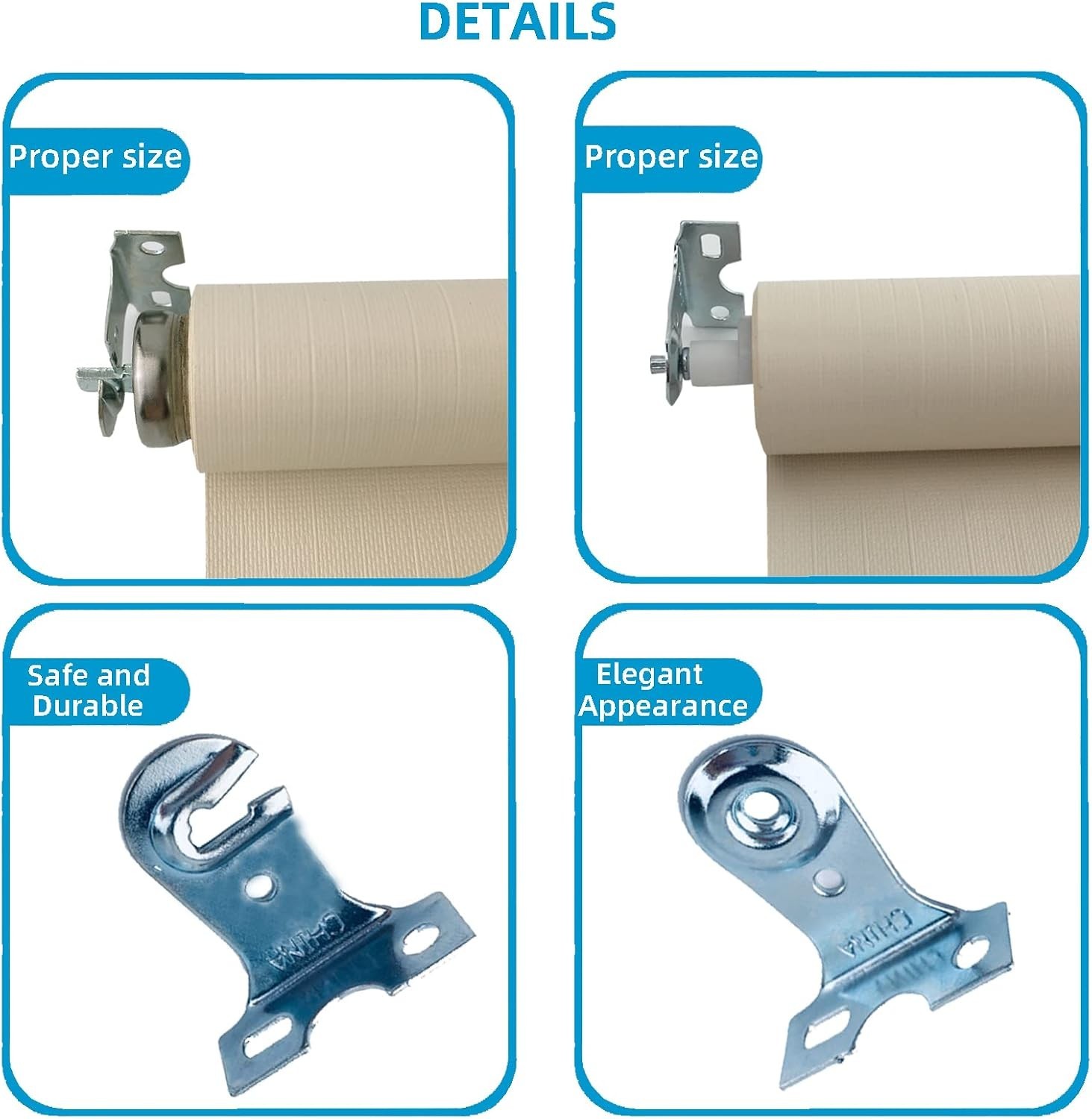 High-Quality Metal Roller Shade Holders with Screws – Set of 4, Easy Install