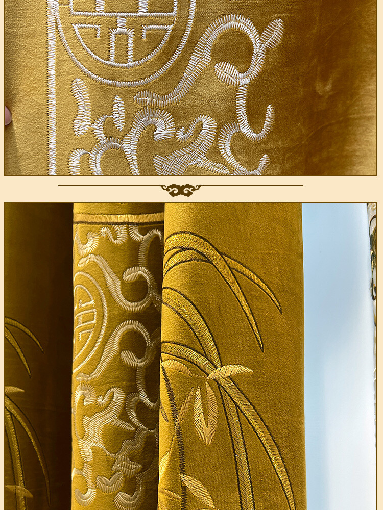 luxury Chinese Embroidery Velvet gold classical curtain valance tulle M1670
