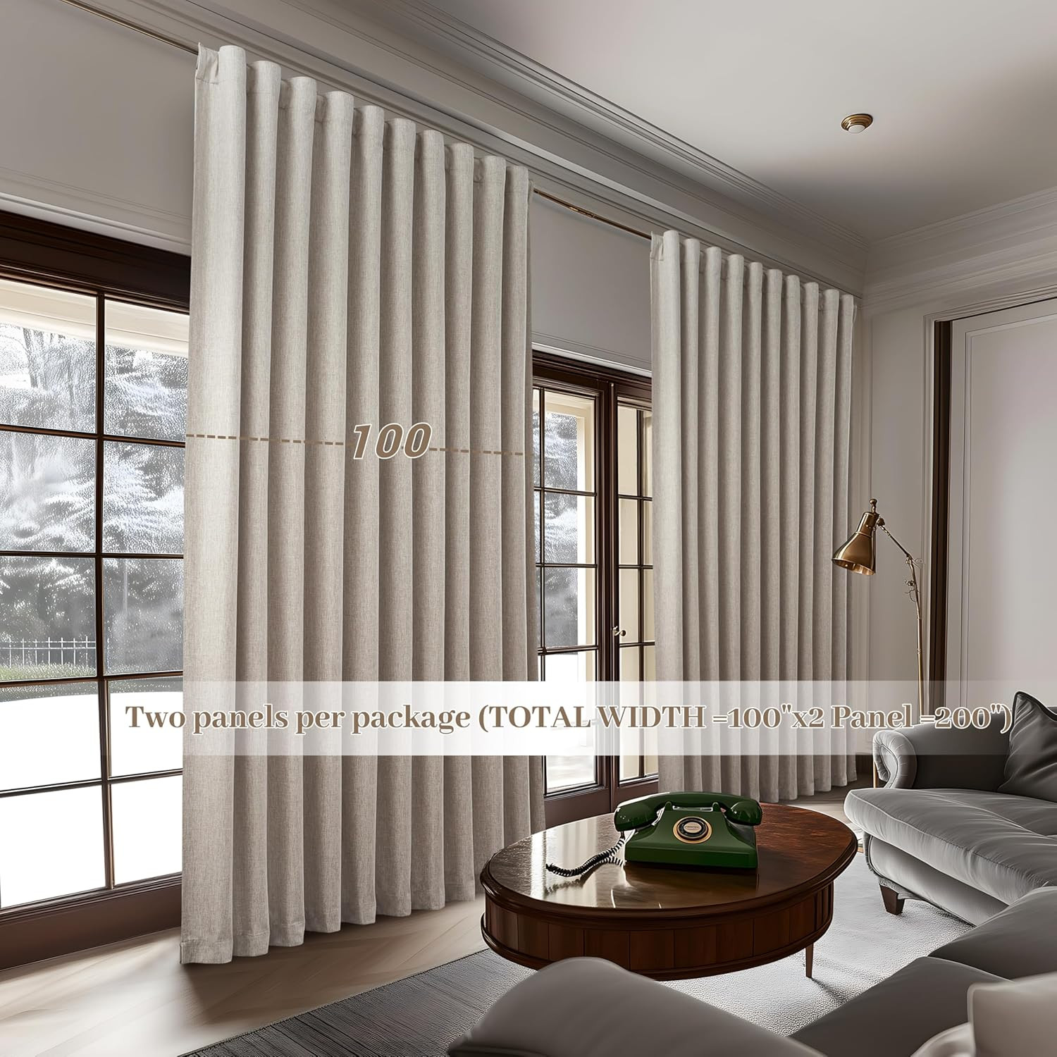Extra Wide Blackout Curtains 100″ x 84″ Natural Linen Thermal Drapes 2 Panels