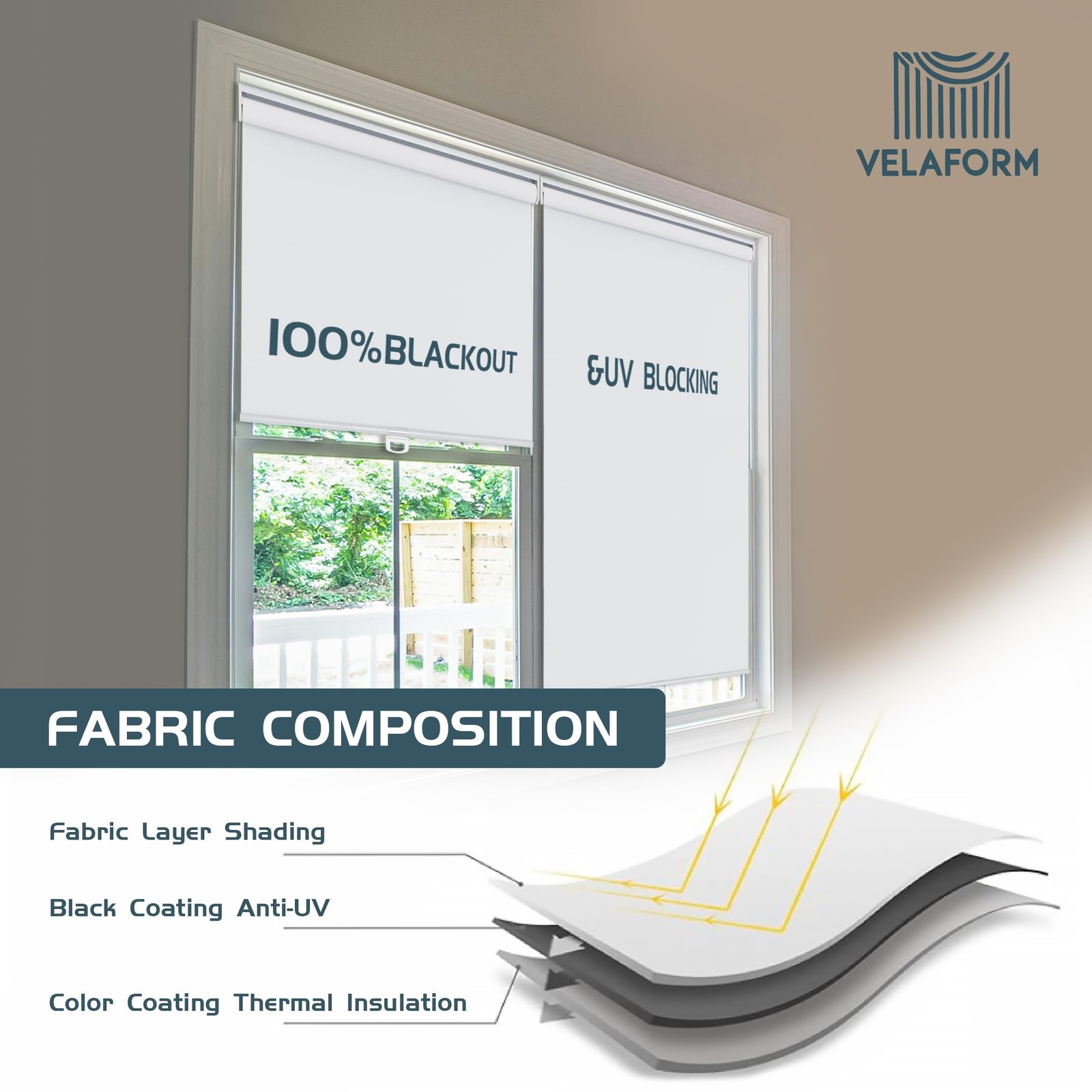 Velaform Cordless Window Uv Protection Room 48 W X 72 H White
