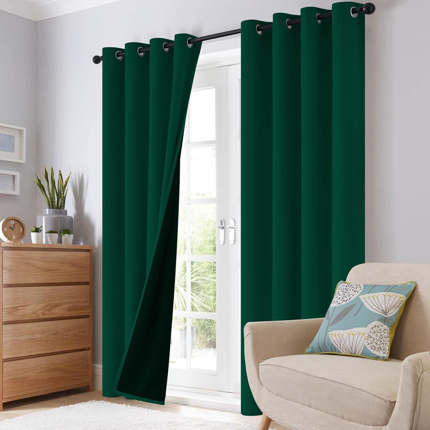 Dark Green 100% Blackout Curtains Room Darkening Living Room 84 | Curtains for B