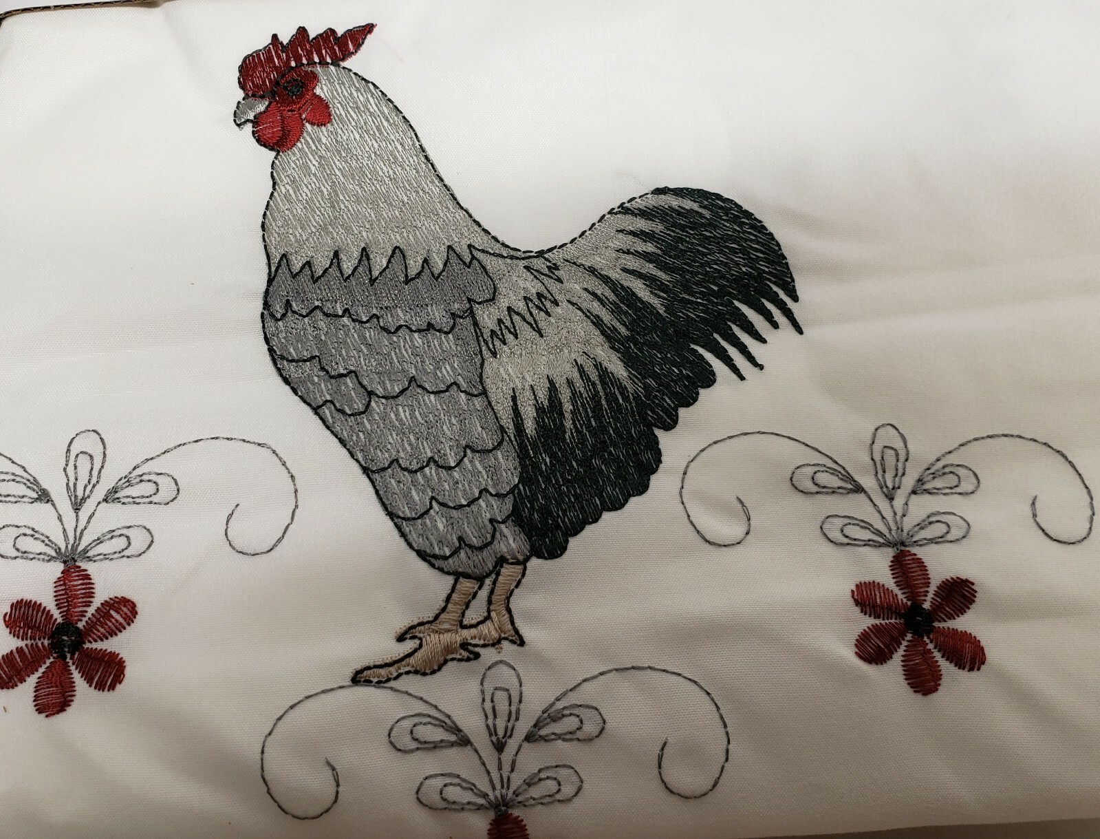 Embroidered Window Curtains Set:2 Tiers 28×36″&Valance 56×15″ MORNING ROOSTER,RH