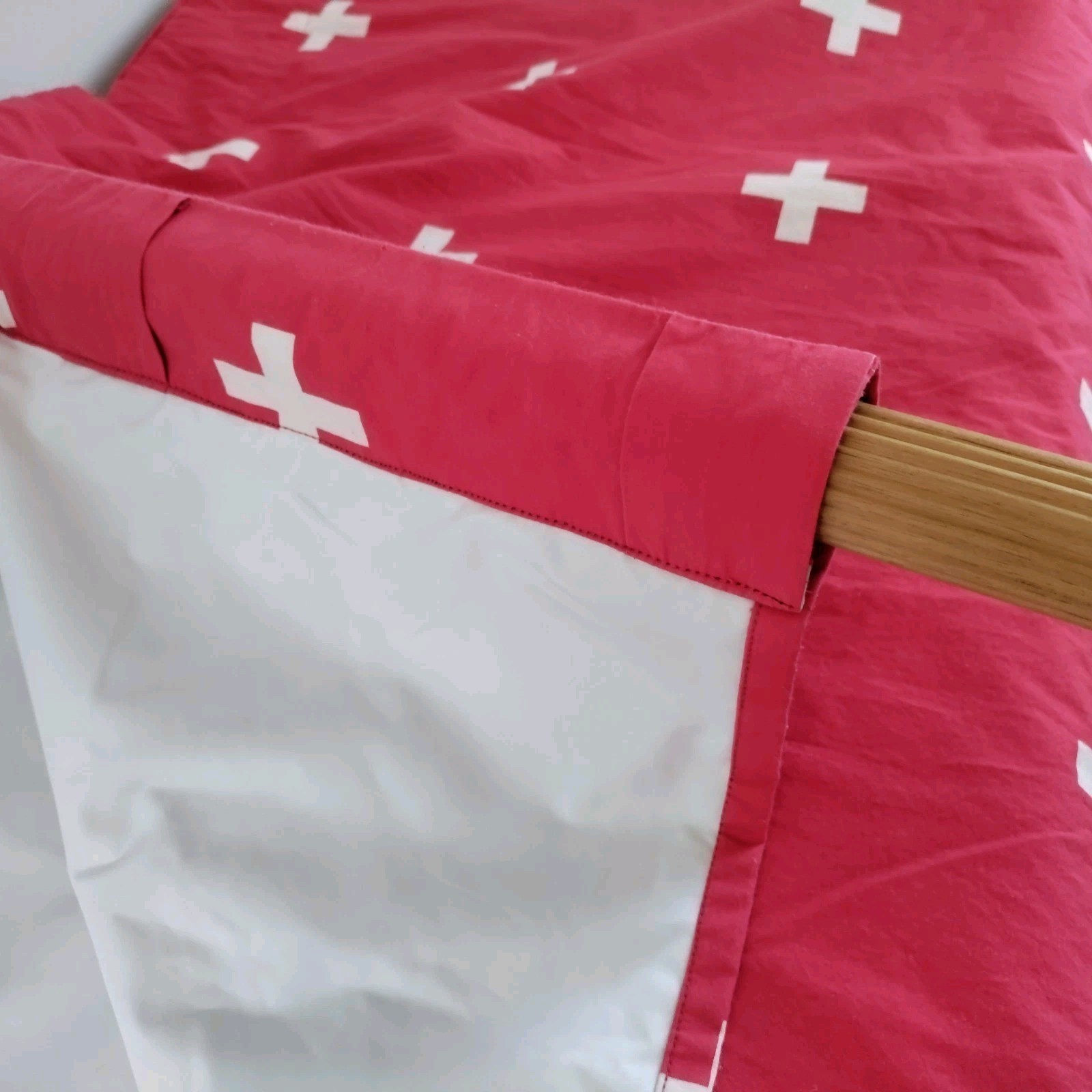 Red & White Cross Curtains 45×96″ Lined Heavyweight Blackout Drapes Dual Header