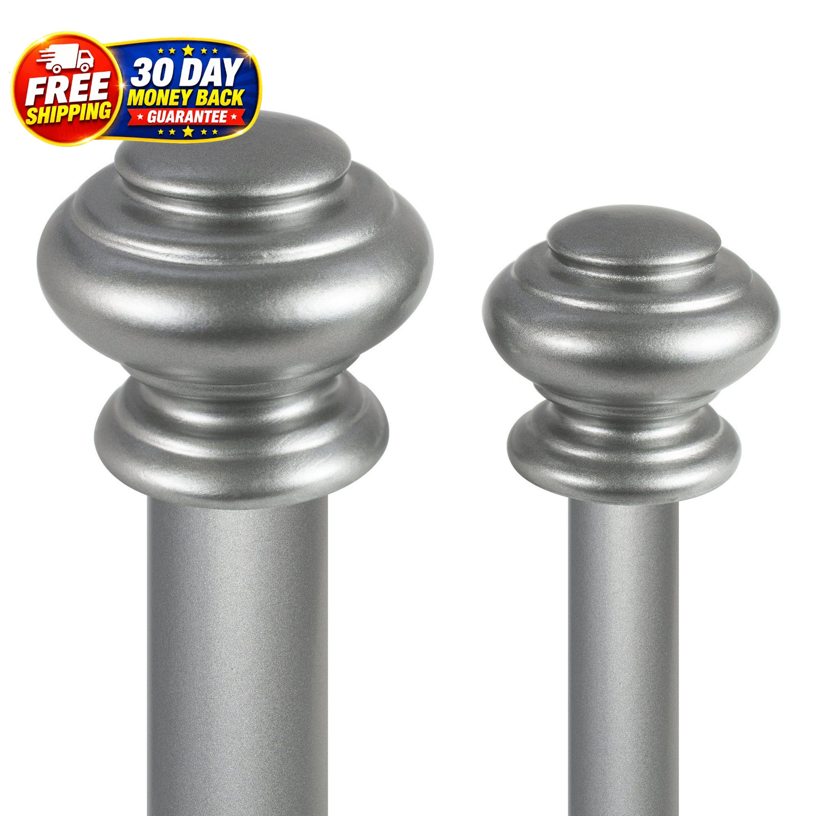 Urn Telescoping Double Drapery Rod 36-72 inches, Antique Silver