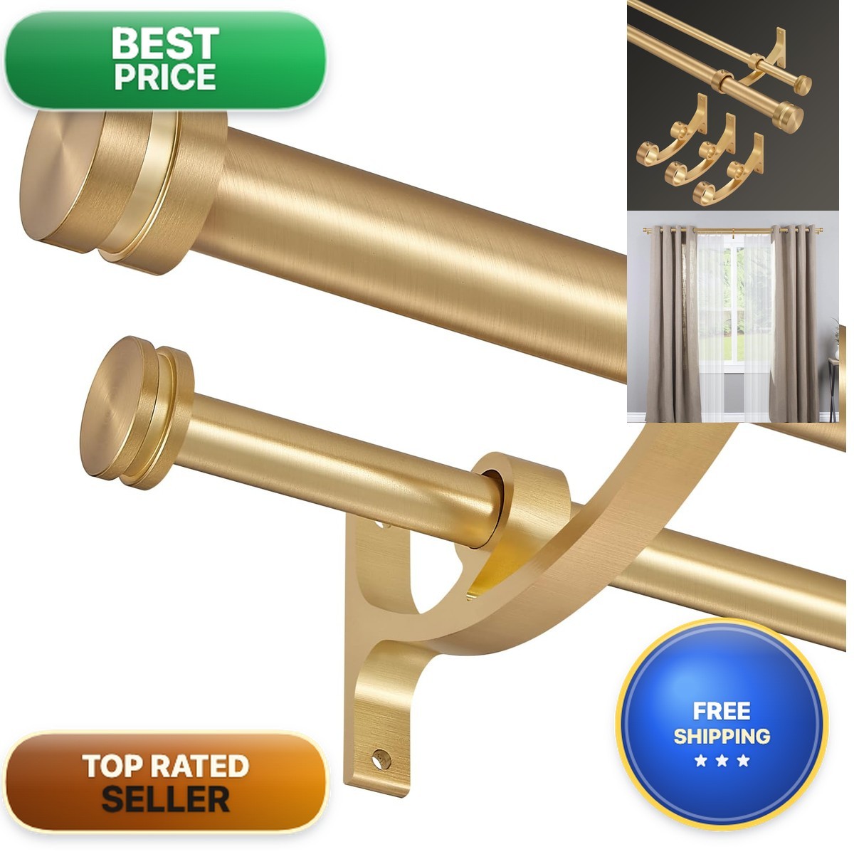 Joodxoe Double Drapery Curtain Rods 36-72 Telescoping Curtain Rod 1Inch Large