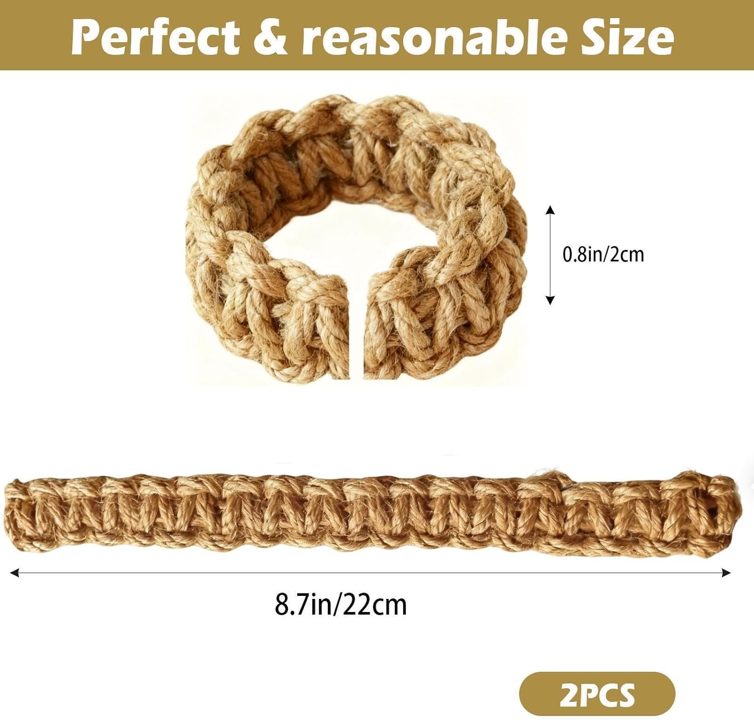 2-Pack Braided Jute Curtain Tiebacks Rustic Boho Drapery Holdbacks Brown