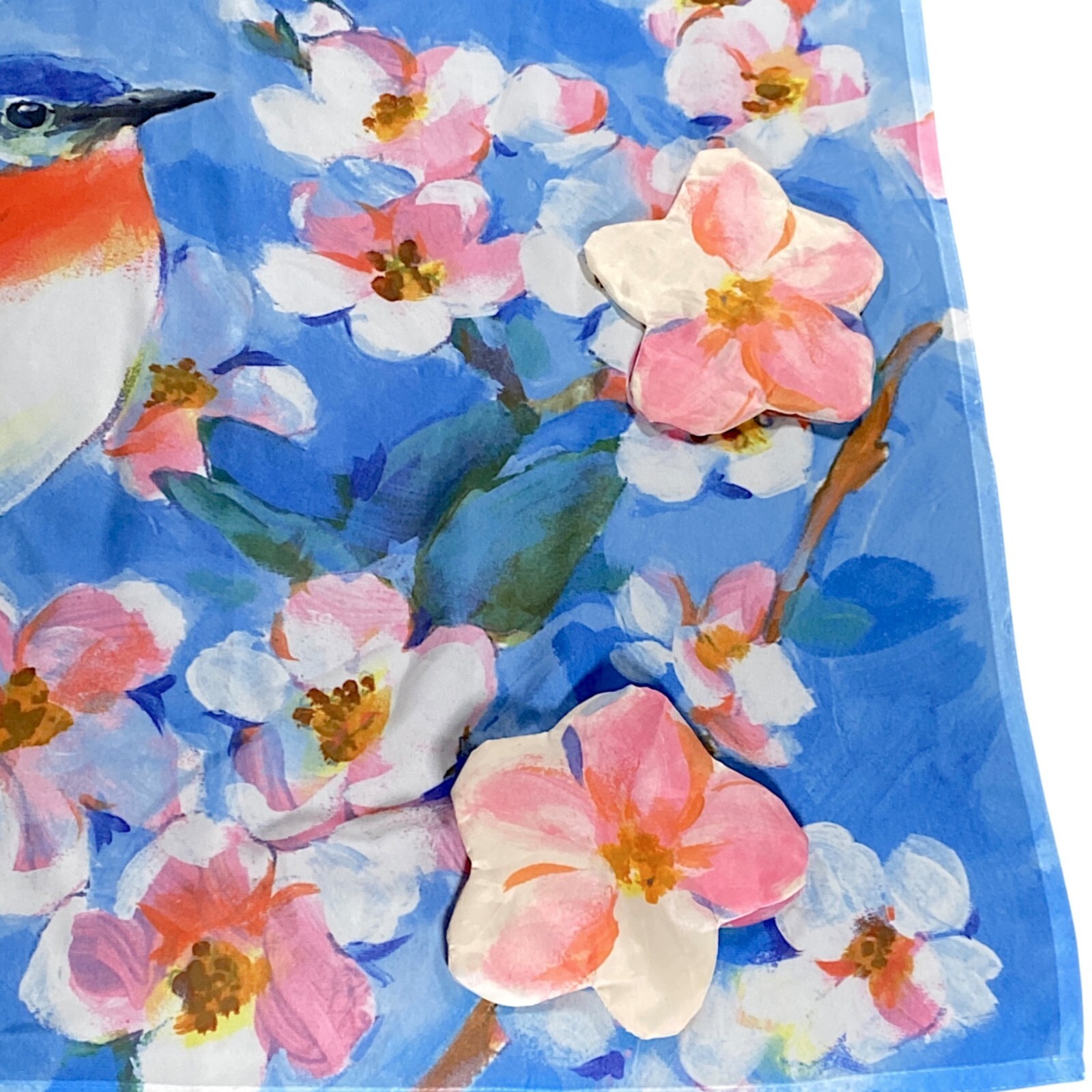 Robin Moro Curtains 38.5” Semi Sheer Window Shade Bluebird Cherry Blossom 2