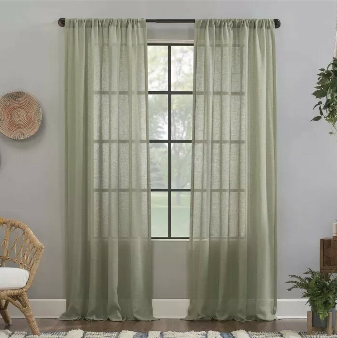 Clean Window Crushed Texture Anti-Dust Sheer Rod Pocket Curtain Panel 52″x96″