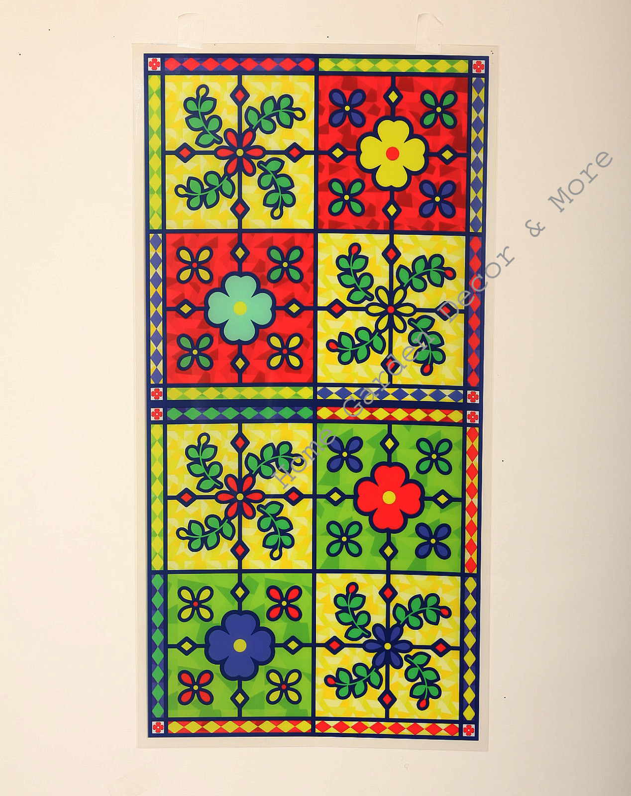 21.3″ x 10.6″ Floral Tile Stained Glass Window Film Sticker Decal Peel & Stick