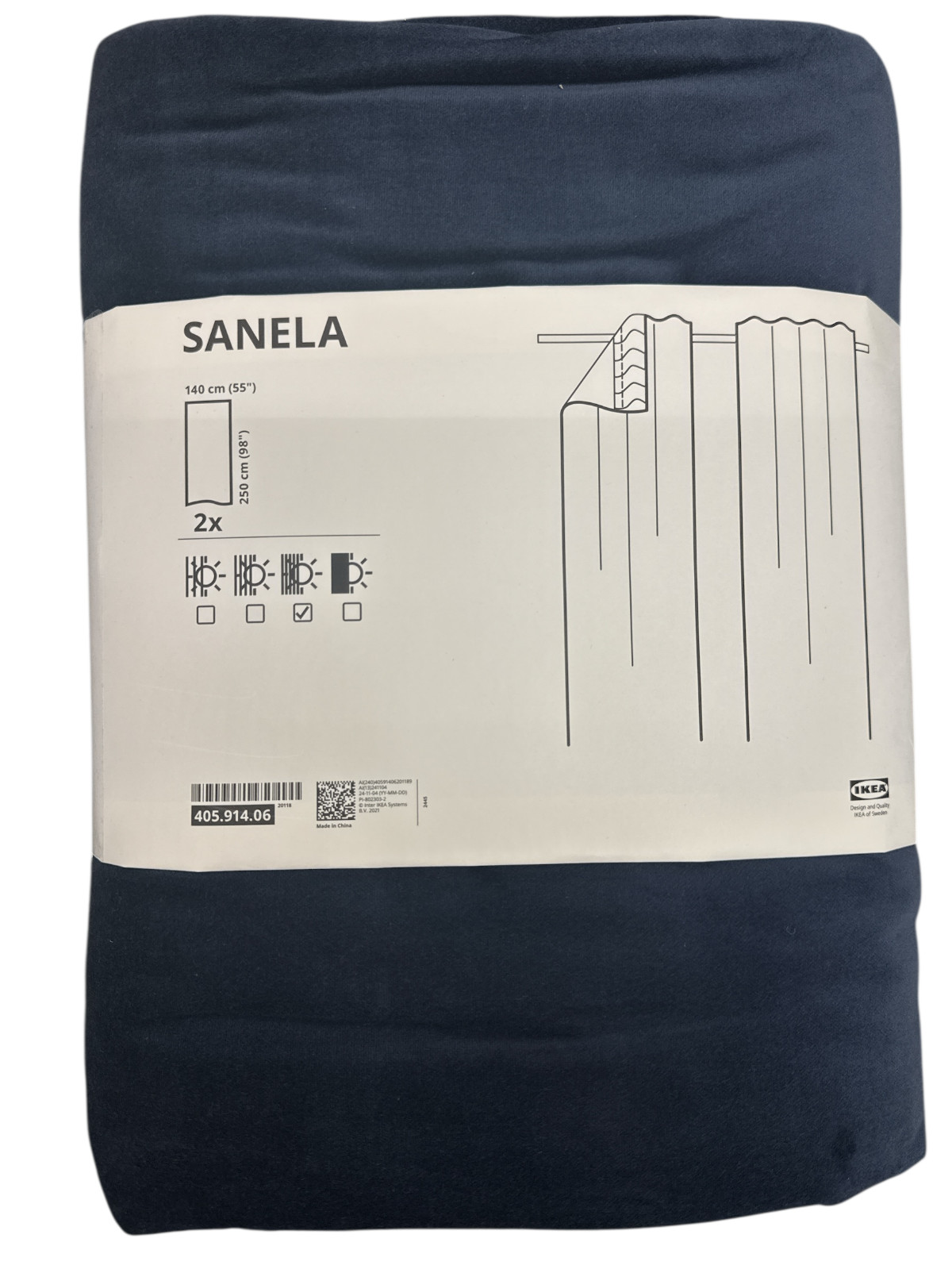 New IKEA SANELA Light Room Darkening Curtains 1 Pair Dark Blue 405.914.06
