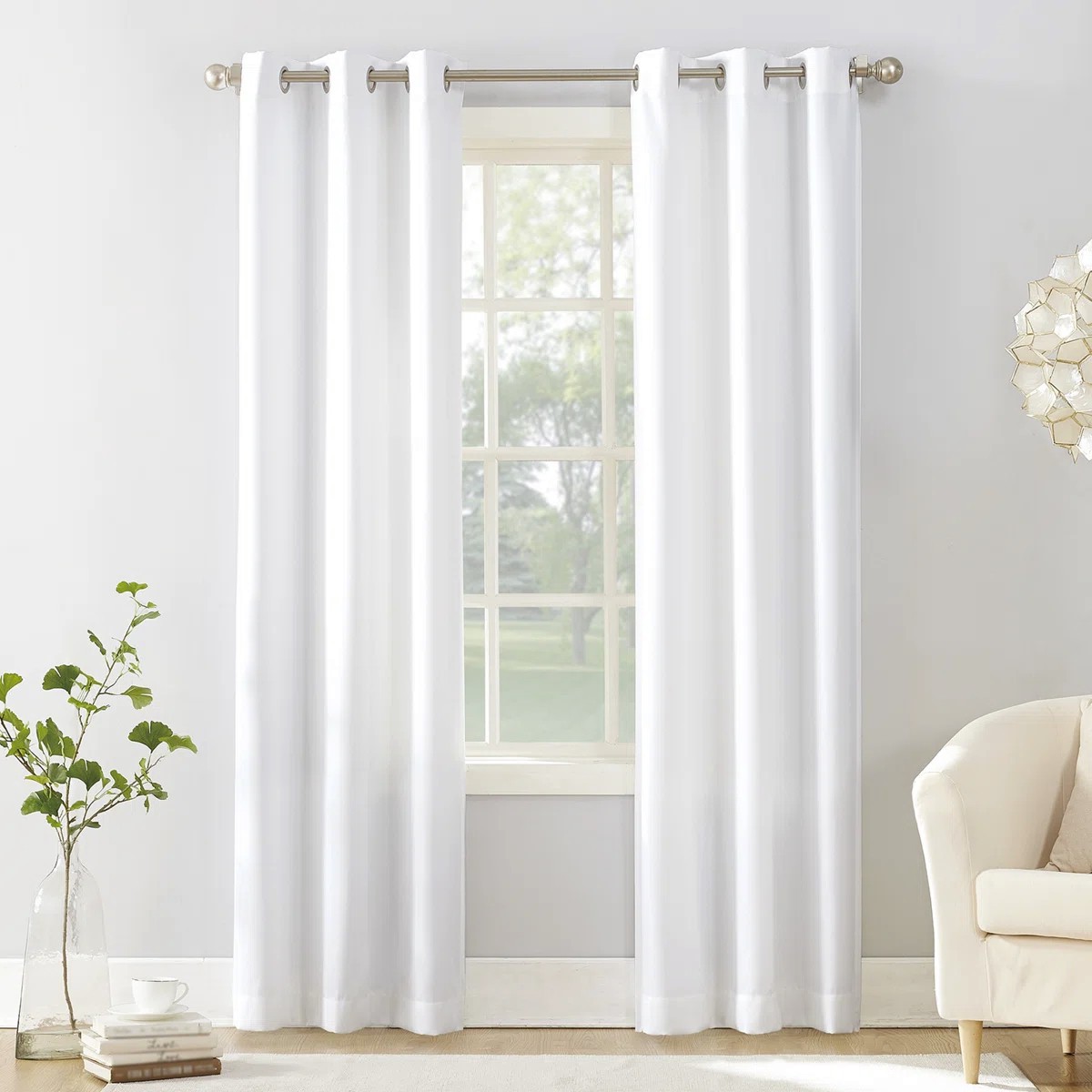 Astrid Casual Textured Grommet White Curtain (2) Panels 40″W x 80″L. Brand New.