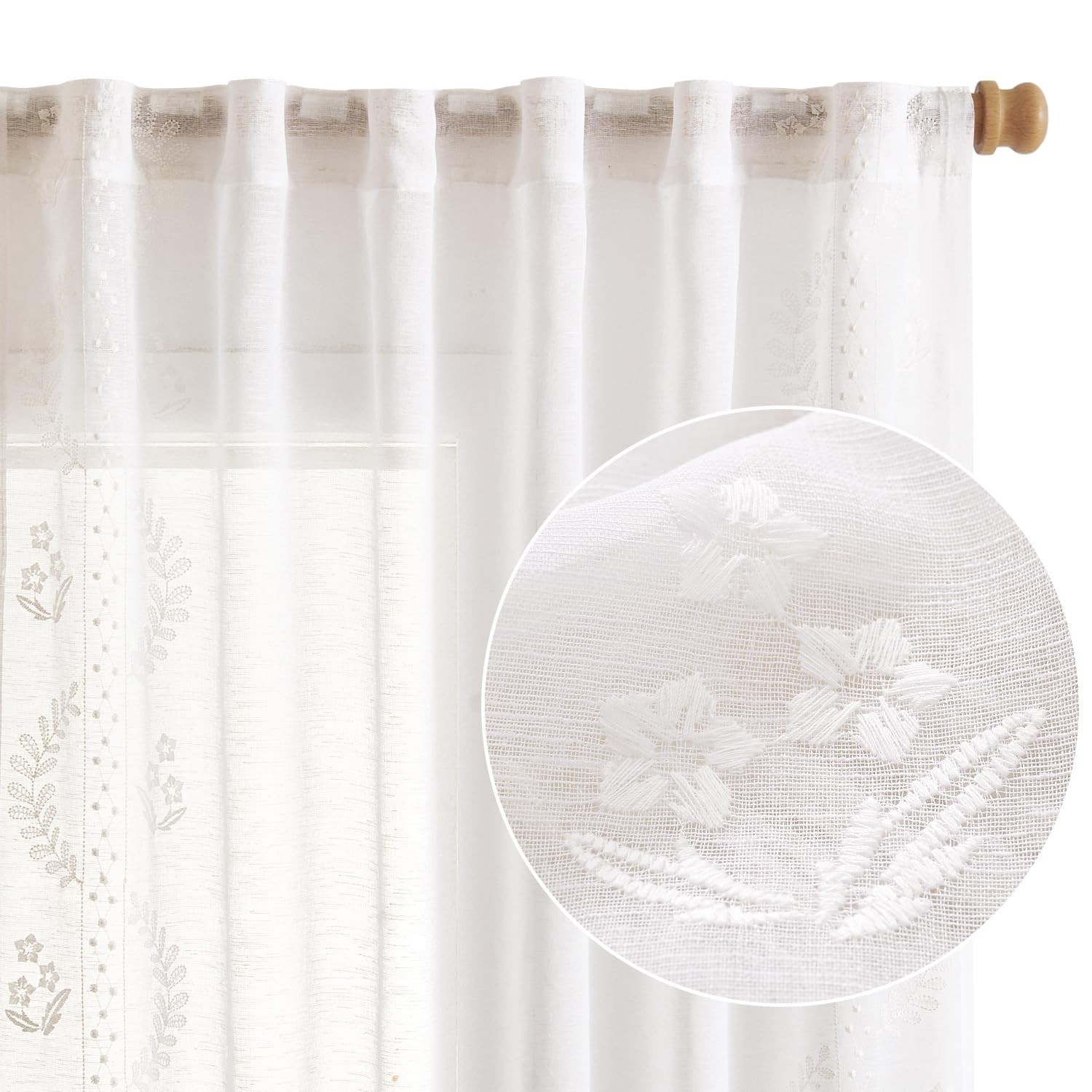 jinchan Belrose Linen Sheer Curtains 50x63in 2 Panels White