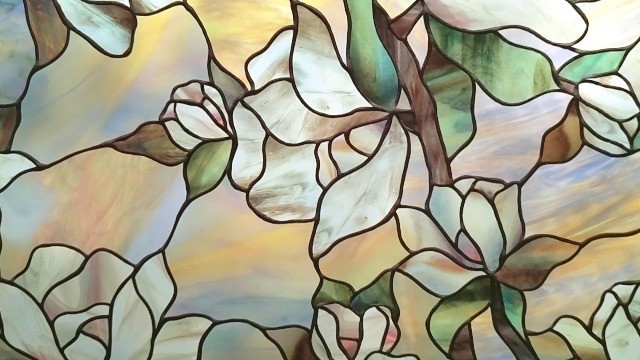 Vibrant Star Magnolia Privacy Window Film | Non-Adhesive UV Protection | 24×36