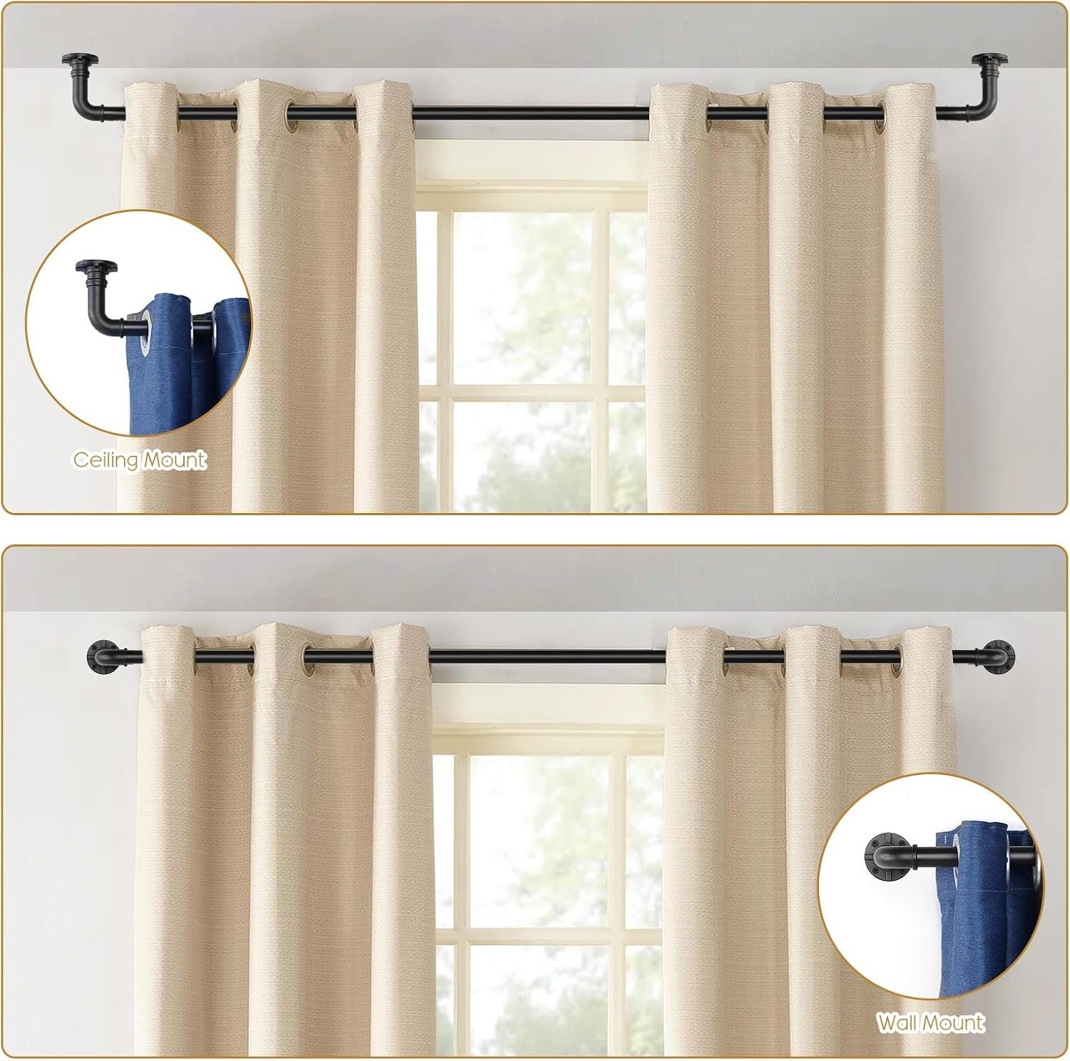 Versatile Black Iron Curtain Rod, Adjustable 36-72 Inches for Easy Assembly
