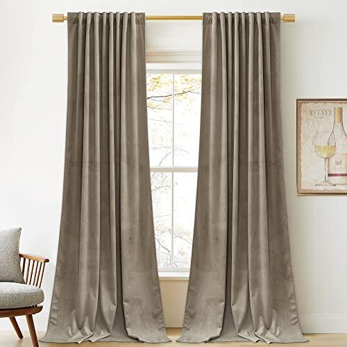 StangH Luxury Taupe Velvet Curtains 96 inches Long – Super Soft Velvet Drapes