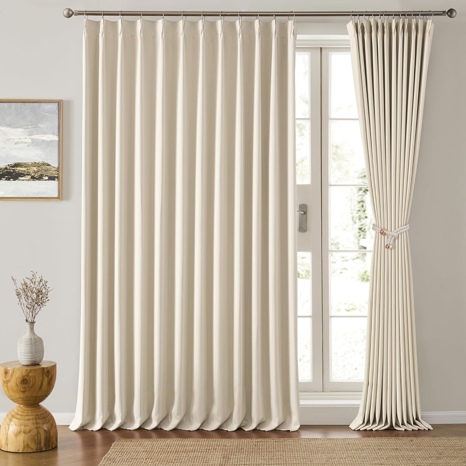 Extra Wide Blackout Curtains 80×102 for Sliding Doors, Cream, 2 Panels Set