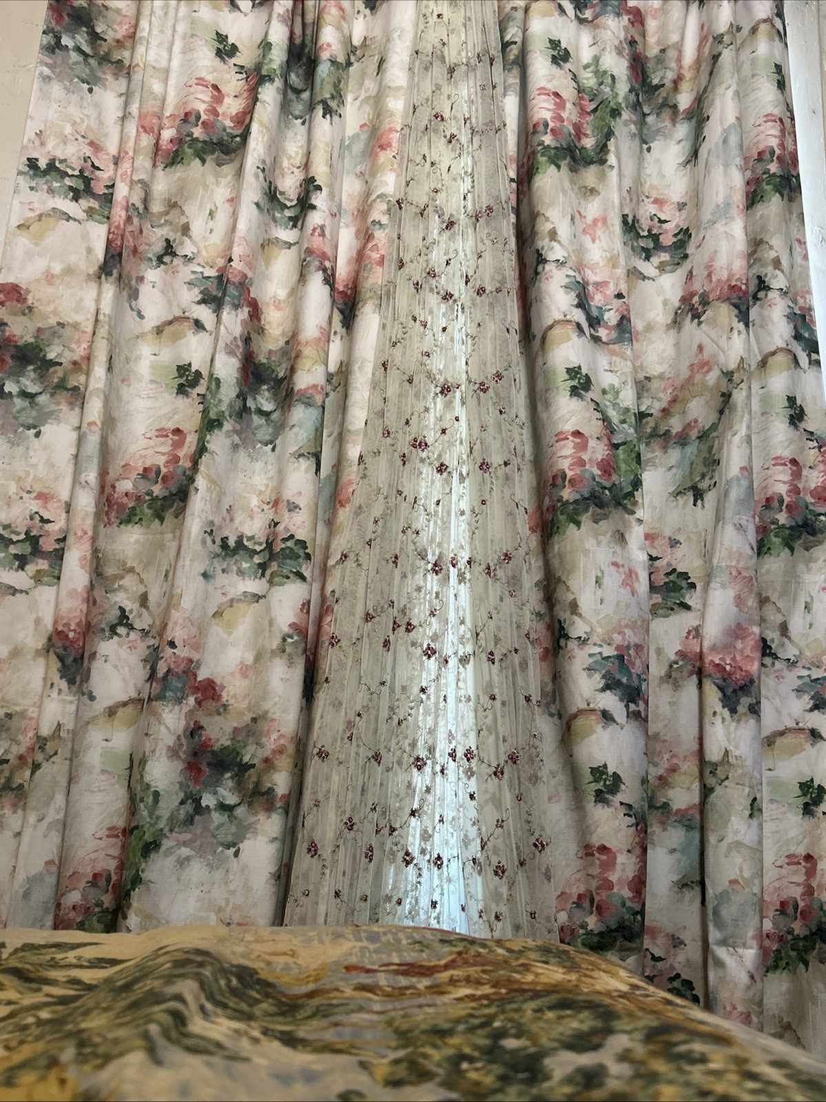 2 Drapes SHOWROOM SAMPLE Modern DEGAS Screenprint Floral in Tea Rose