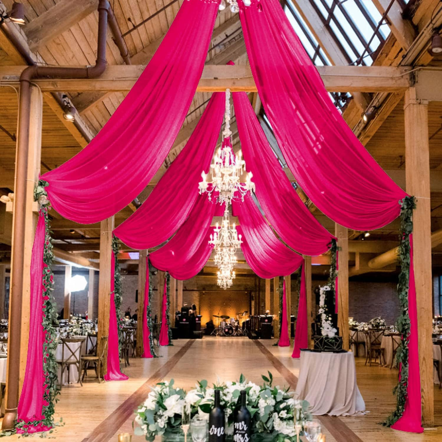 Hot Pink Sheer Ceiling Drapes 5X30Ft for Weddings & Parties – 2 Panels