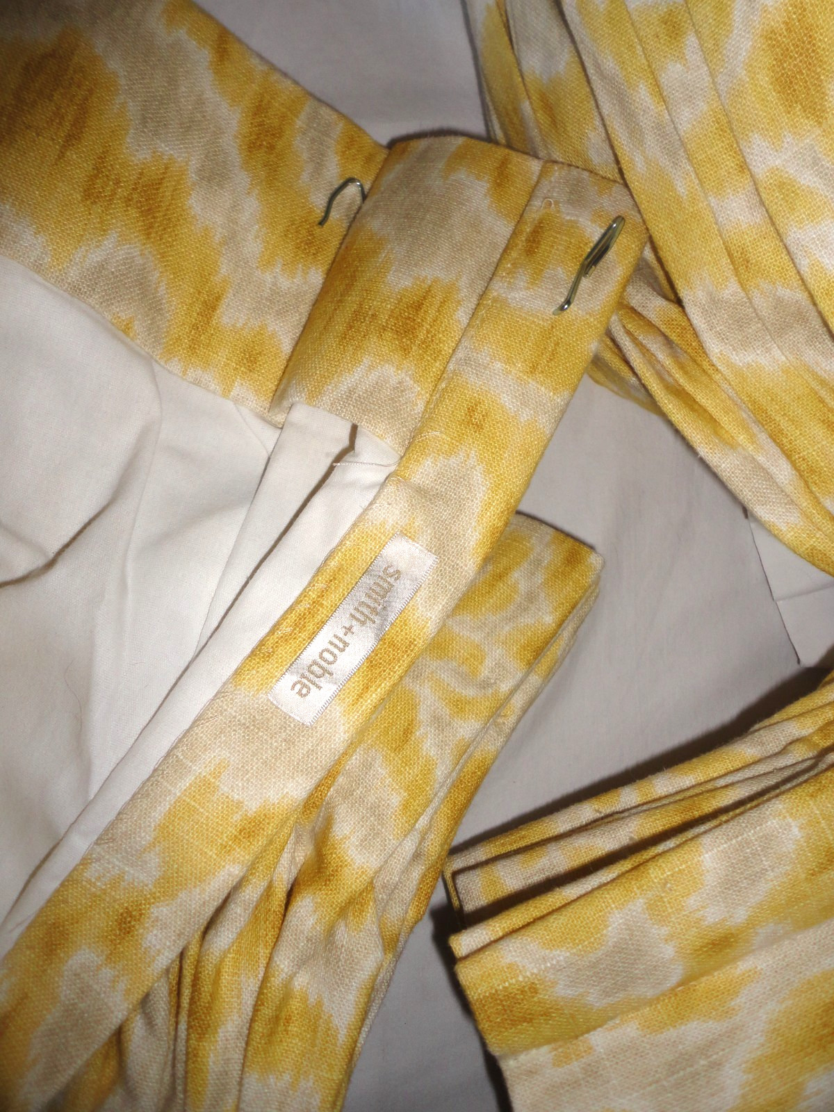 Smih & Noblee yellow Ikat linen look (2) PINCH PLEATED DRAPERY PANELS 65X114