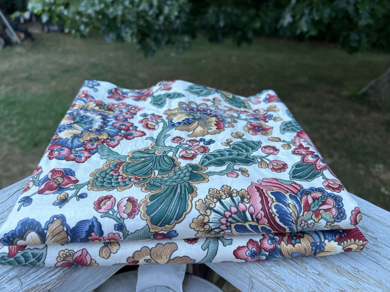 Pair/2 Valance Panels Jacobean Floral “Stanton English Garden” Balloon Valances