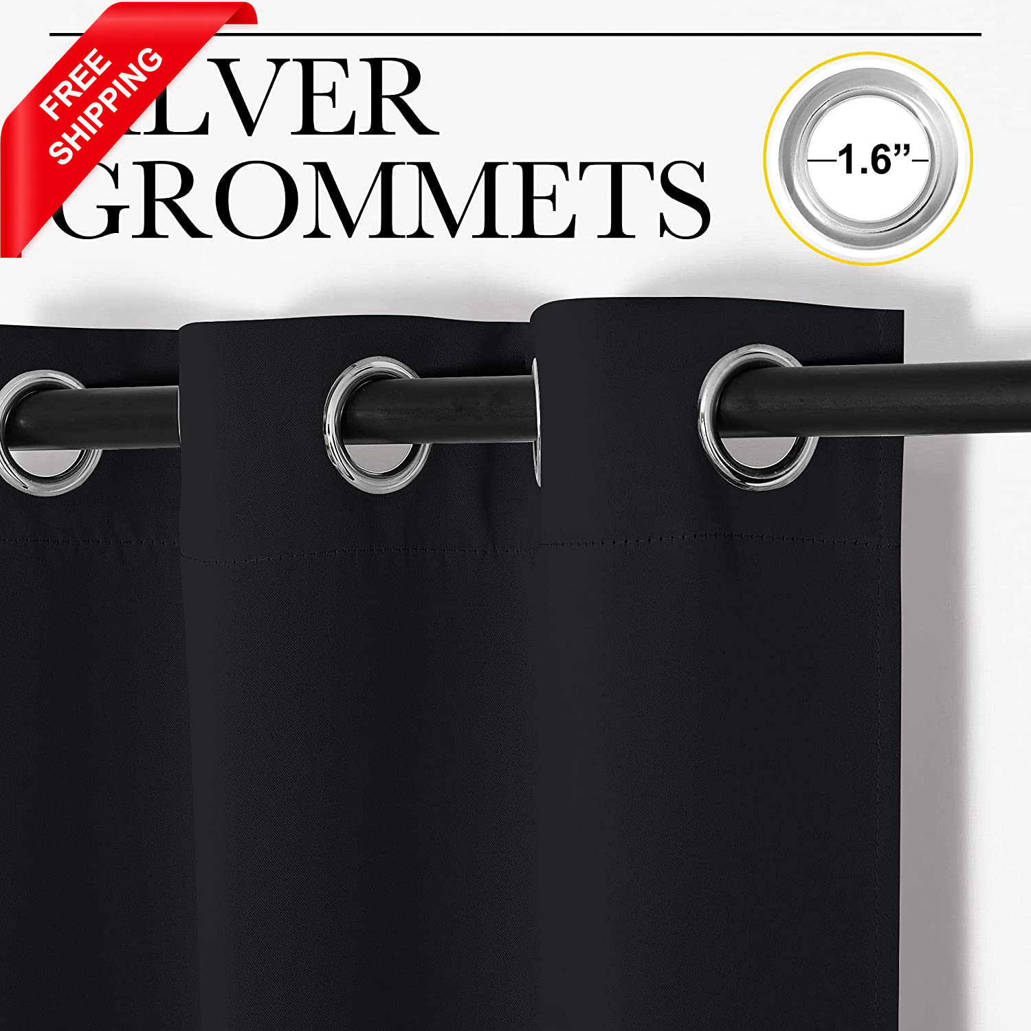 Halloween Pitch Black Solid Thermal Insulated Grommet Blackout Curtains/Drapes f
