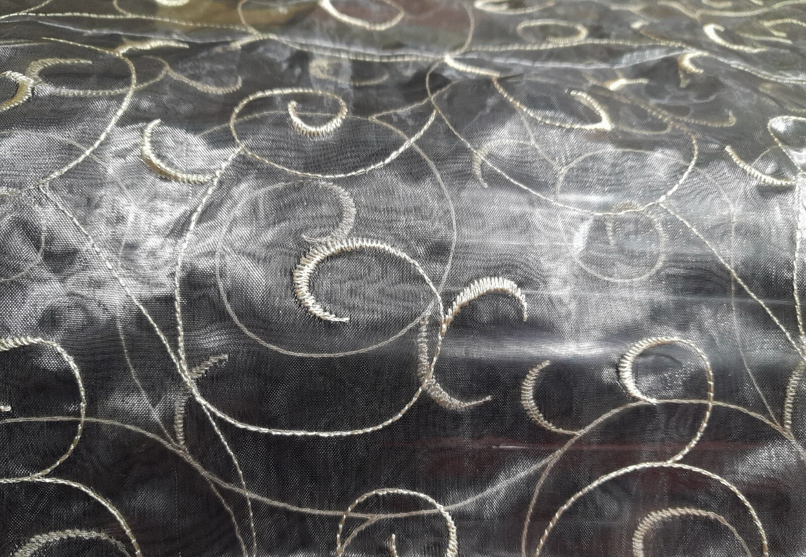 SILVER GRAY CHIFFON STYLE CURTAIN PANEL GOLD EMBROIDERED 102″ LONG 56″ WIDE