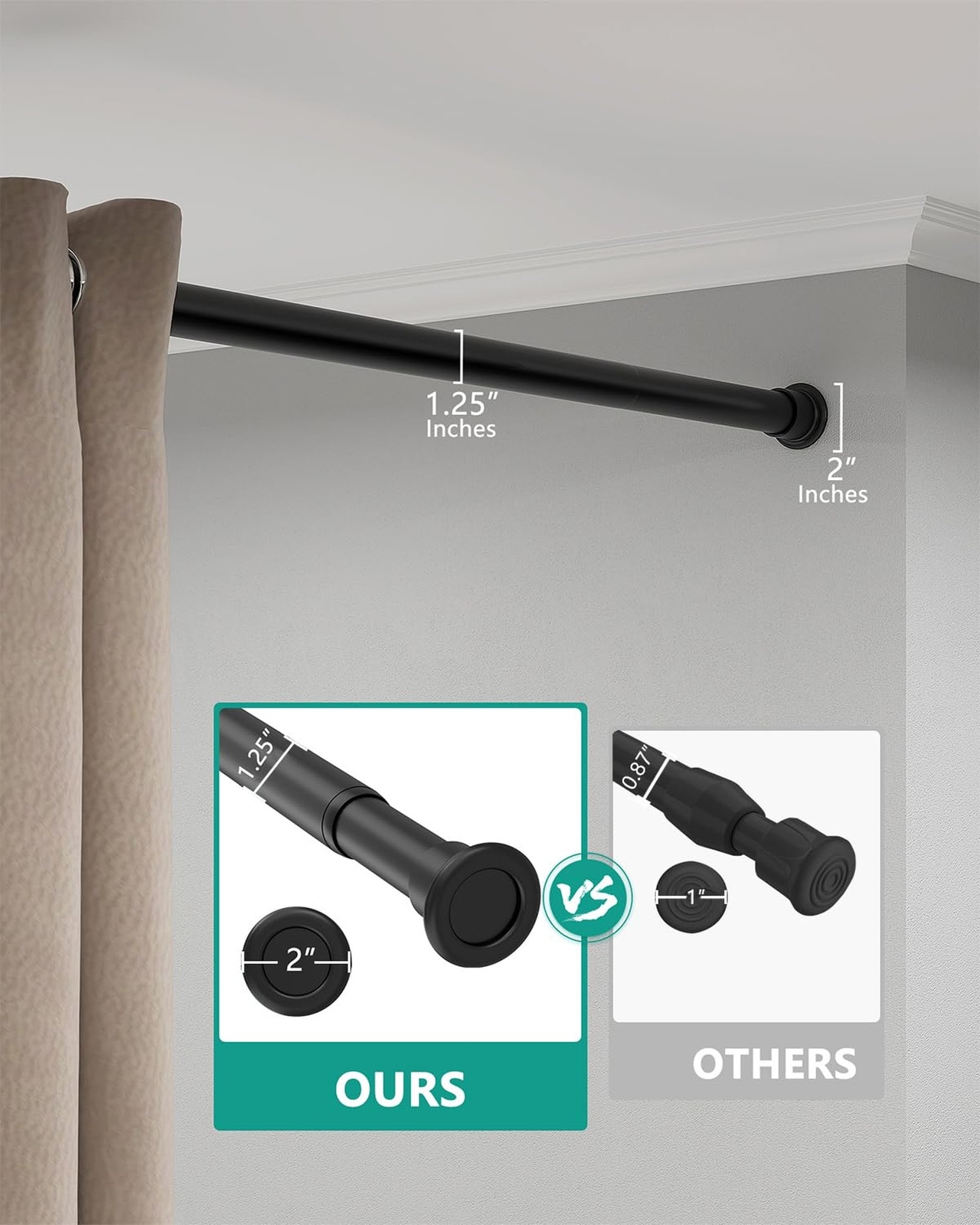Tension Curtain Rod by EZFurni,42-123 Inches,Heavy Duty Tension Rods for Wind…