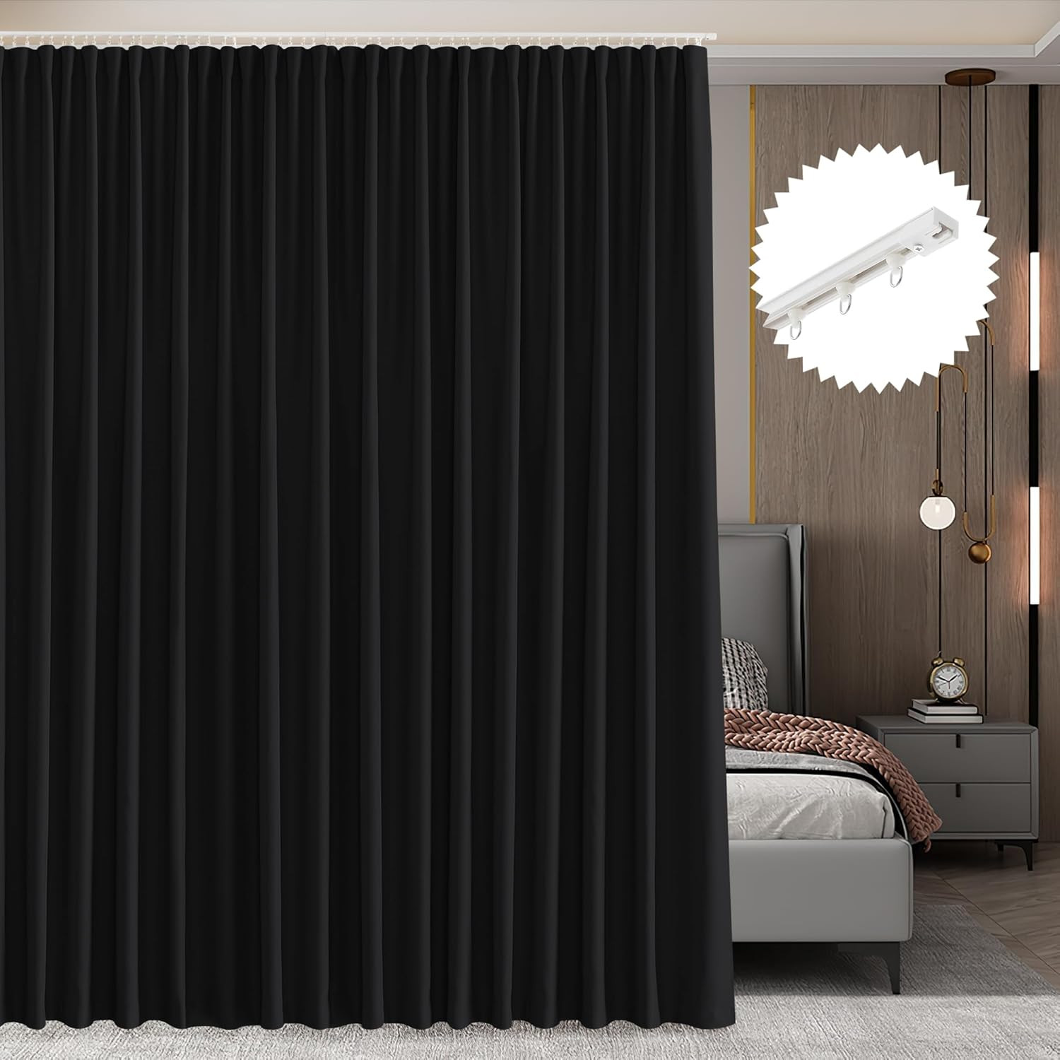 Blackout Room Divider Curtain Set with Ceiling Track – 84″ Length, Insulated
