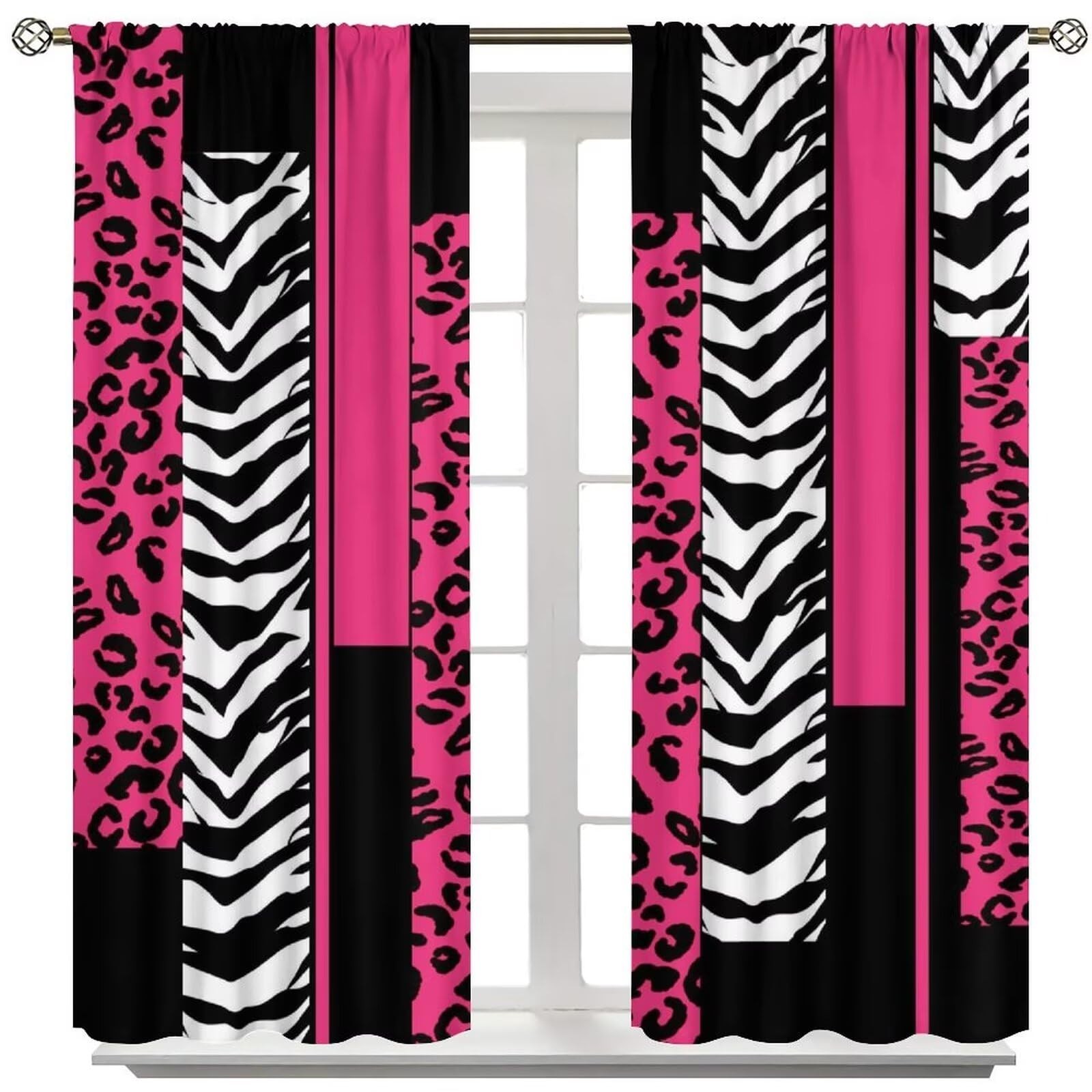 Leopard Zebra Curtains for Bedroom Living Room Cheetah Pink White Black Black…
