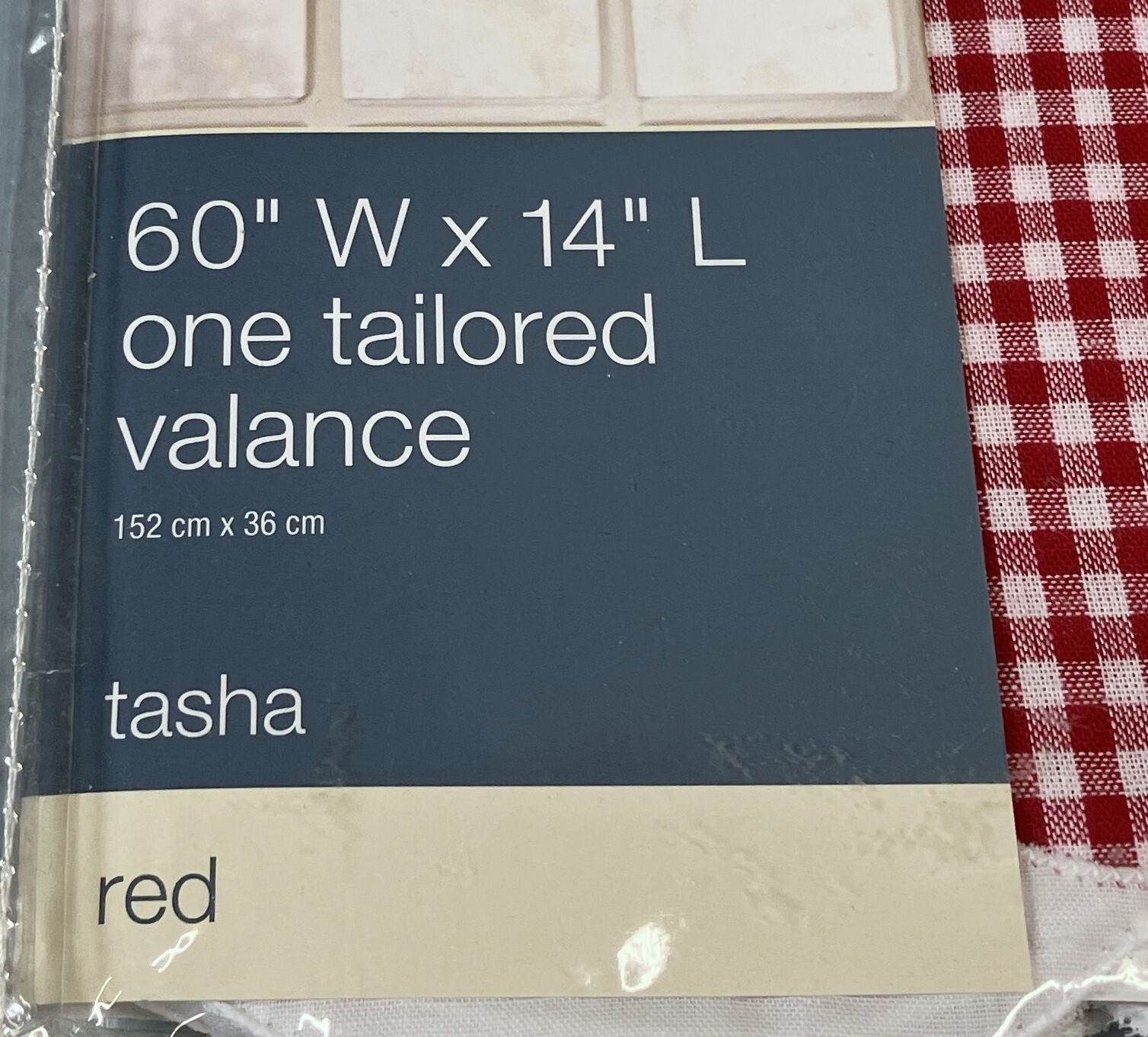 Kmart Essential Home Tasha Red Valance 60×14 NIP Checkered Scalloped Edge