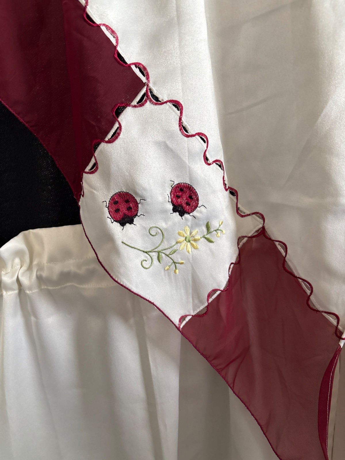 Ladybug Embroidered Cream Curtain Set 56″ Valance & 28″ Tier Panels