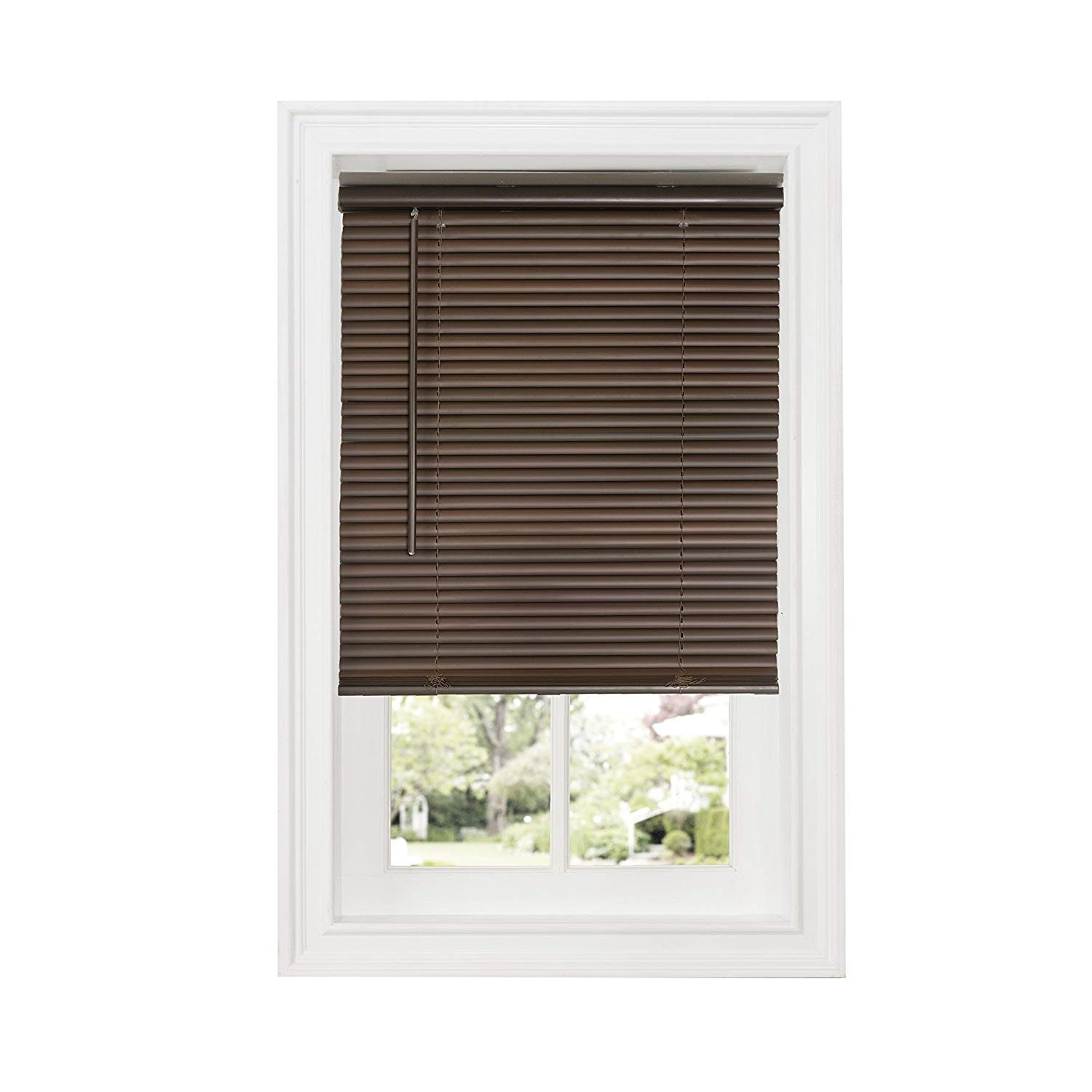 Cordless Window Mini Blinds 1″ Slats Room Darkening Mahogany Vinyl 64″ (Length)