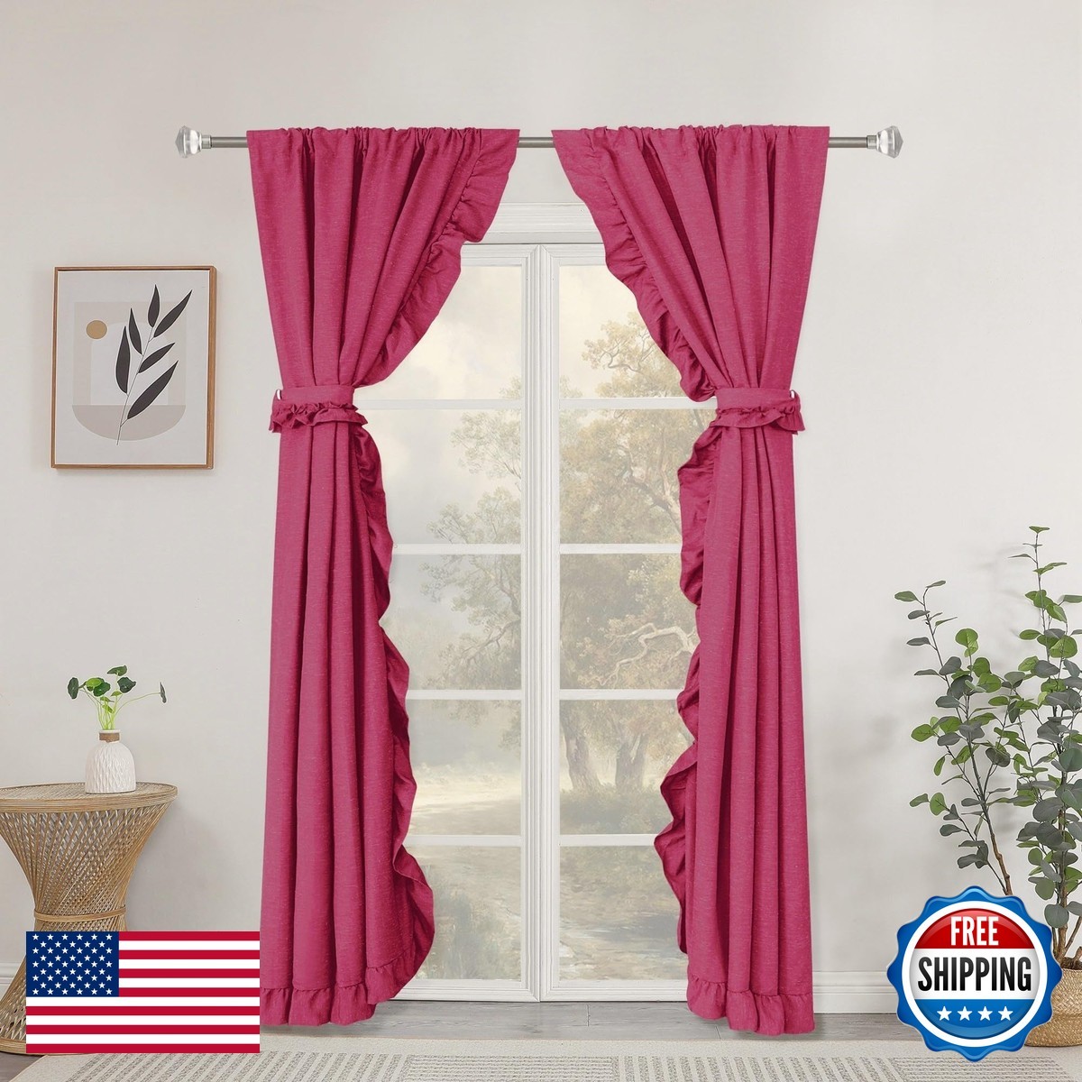 Castle Selection 2 Panel 52″x84″ Linen Curtain Set Rustic Maroon