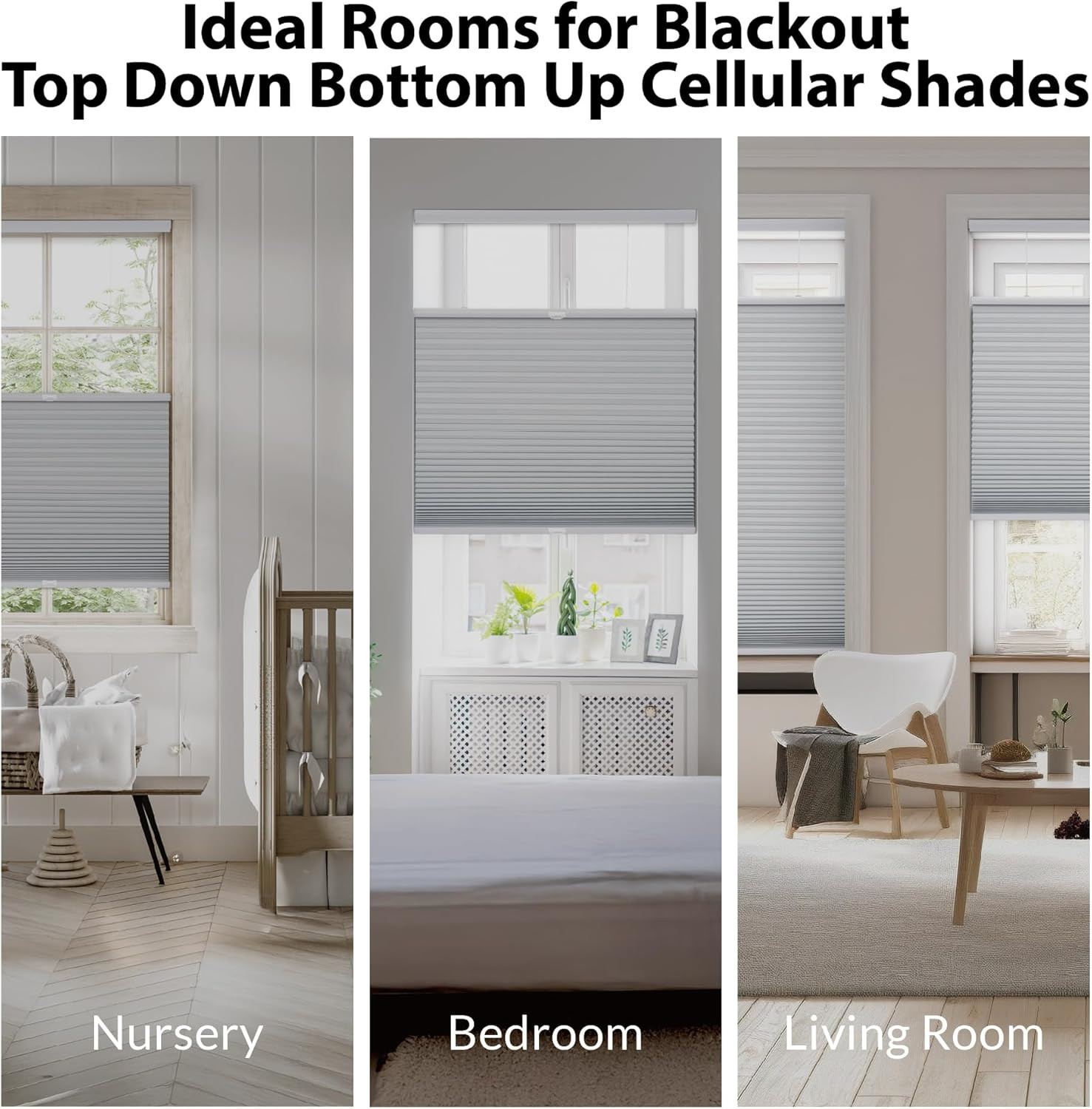 Cordless Blackout Cellular Shade 44″x84″ Gray Cloud