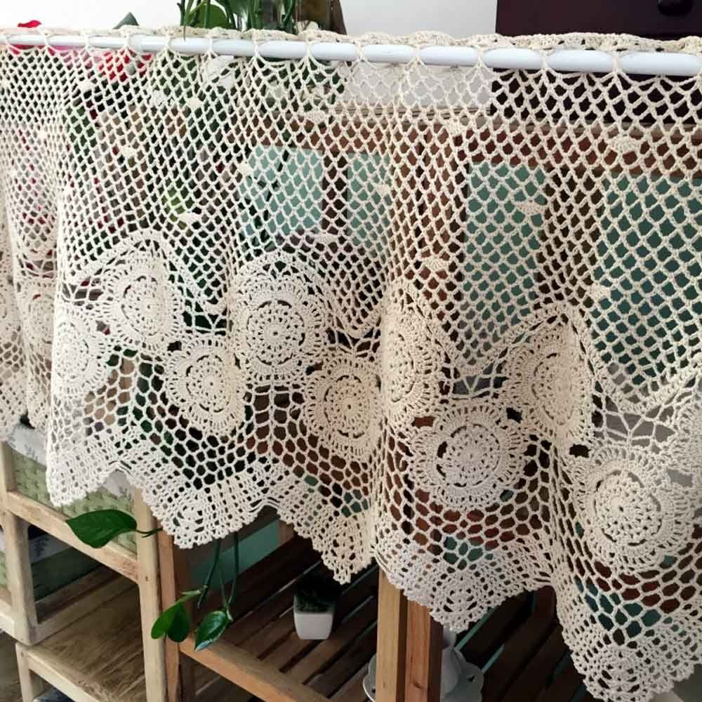 Vintage Hand Crochet Lace Kitchen Valance Cafe Short Curtain Farmhouse Decor