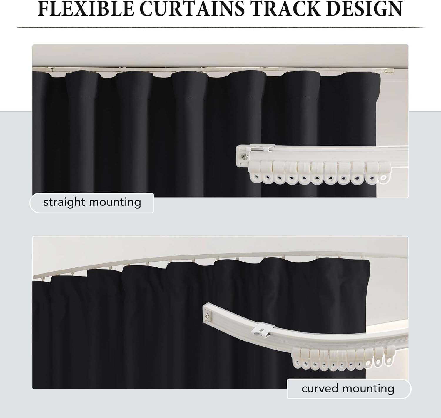 Extra Wide Blackout Room Divider Curtains with Flexible Track, 1 Panel 84″ Long