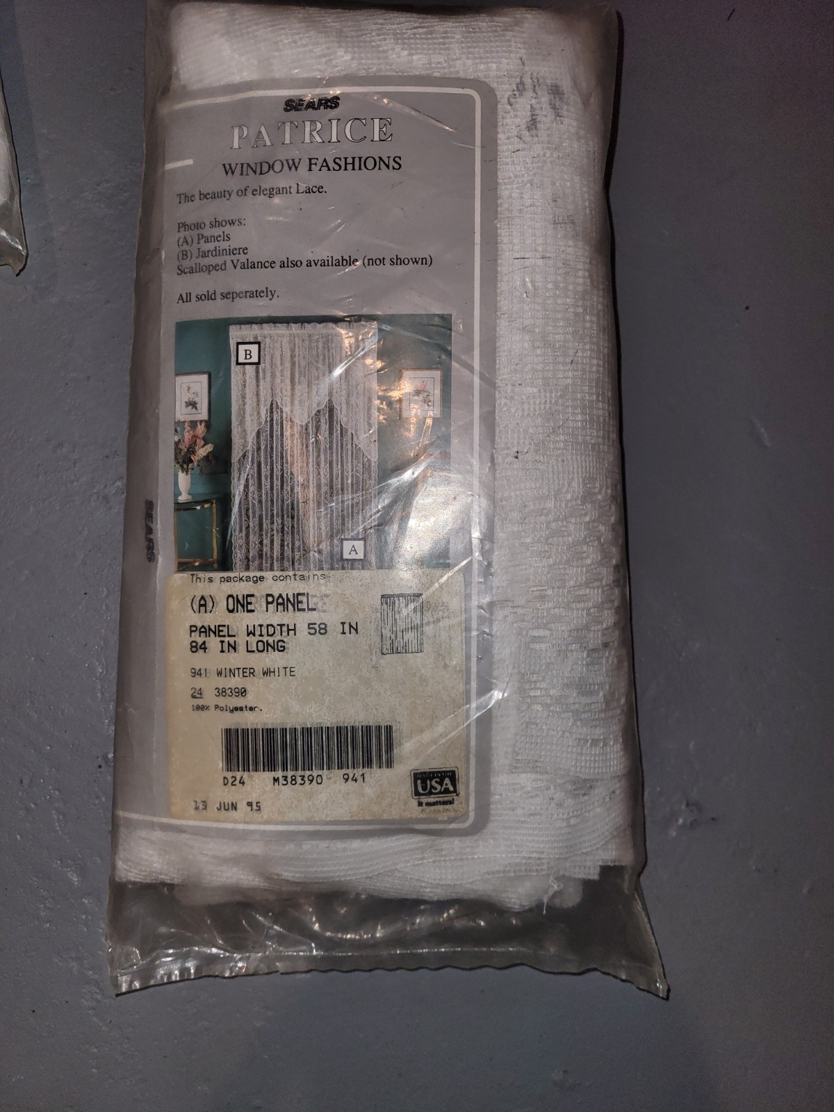 ×3- NOS 1995 Sears Patrice Window Fashions Gothic Lace Curtains 58″×84″ White