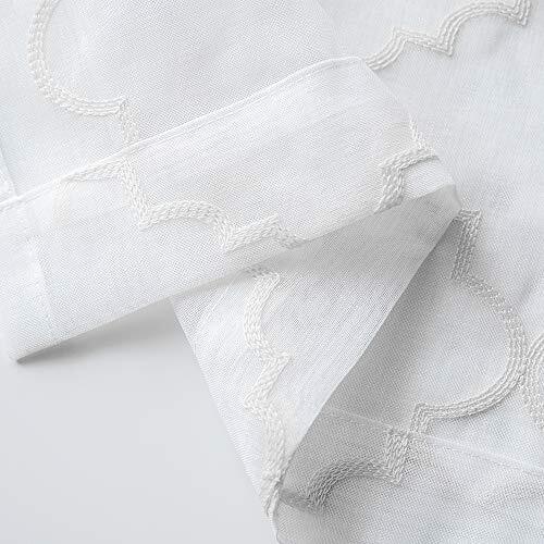 Embroidered Moroccan Tile Lattice Design Sheer Curtains 52″Wx45″L Trellis White