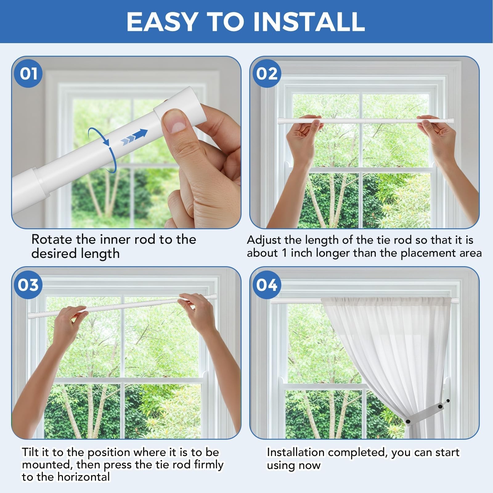 Short Spring Tension Rods for Windows (23 to 37 Inches, White, 1-Pack) – No D…